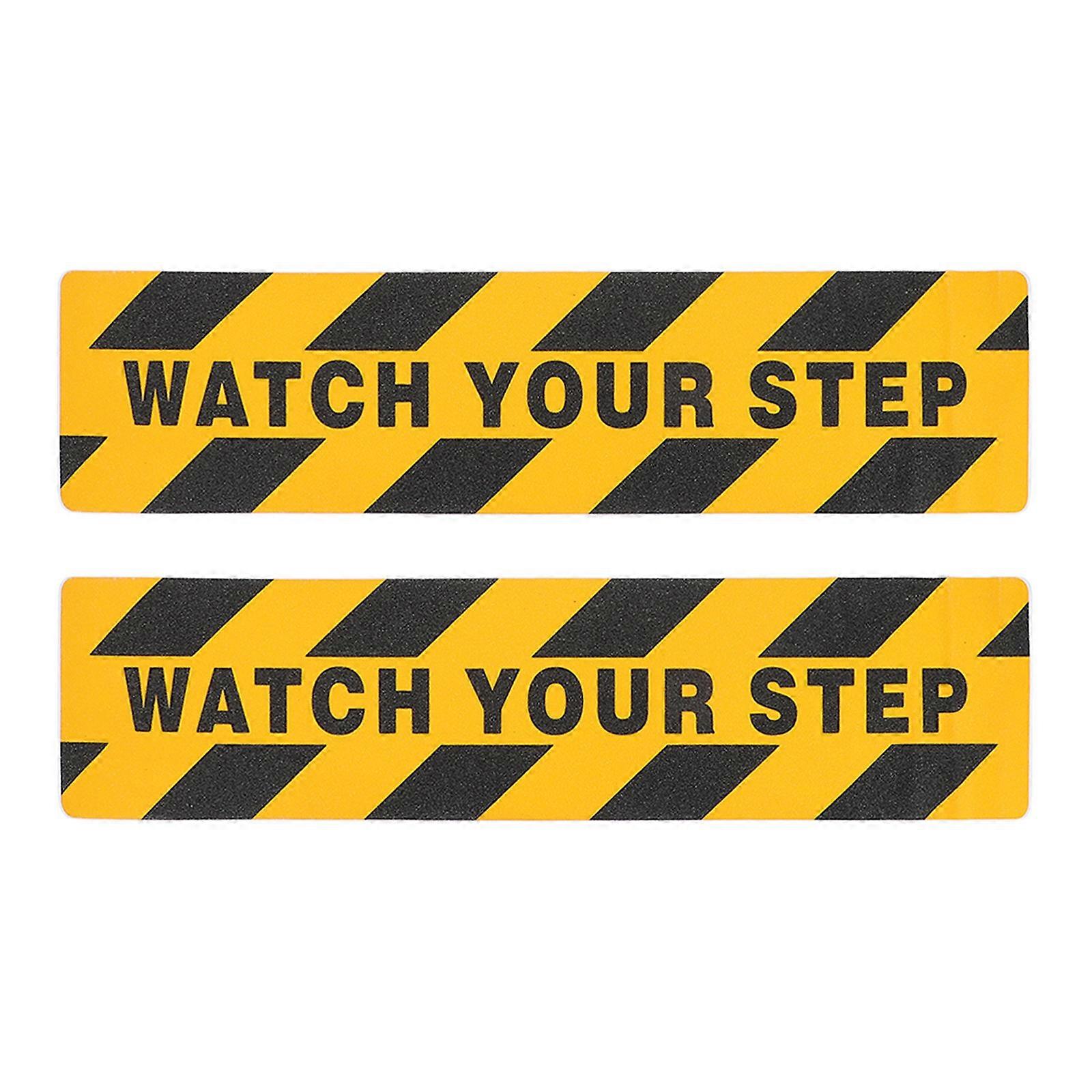 2pcs High Visibility Watch Your Step Slip Warning Stickers, Yellow & Black Caution Floor Decals, Durable Pet Friendly Material