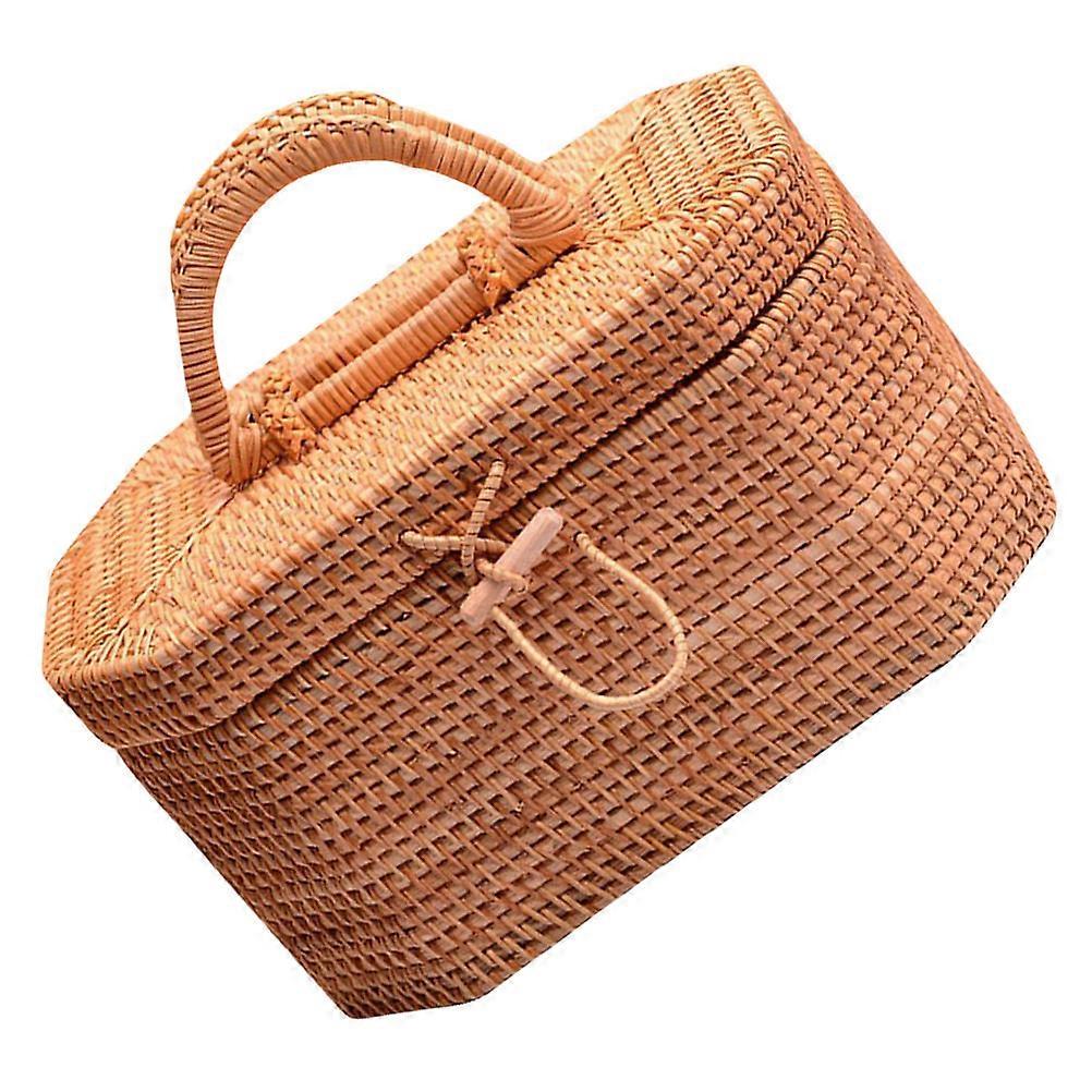 Woven Basket for Storage Use in Khaki Color Made of Synthetic Material Lightweight and Portable 1pc