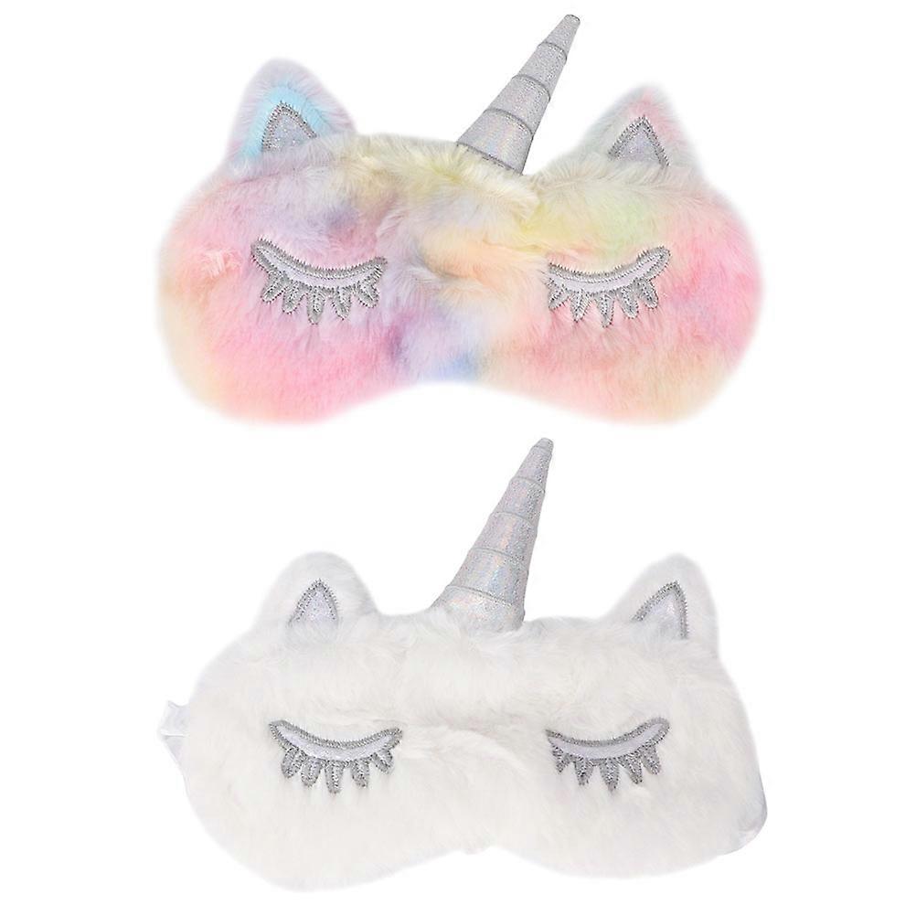 Plush Sleeping Eye Mask for Protection Use 2Pcs White Cartoon Eye Patches