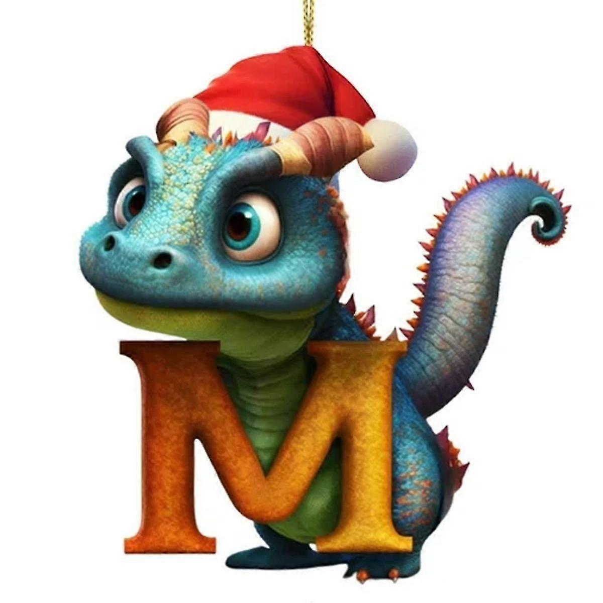 Colorful Dinosaur Alphabet Pendants for Christmas Tree Ornaments and Car Rearview Mirror, 3D Effect, 3.14 Inch