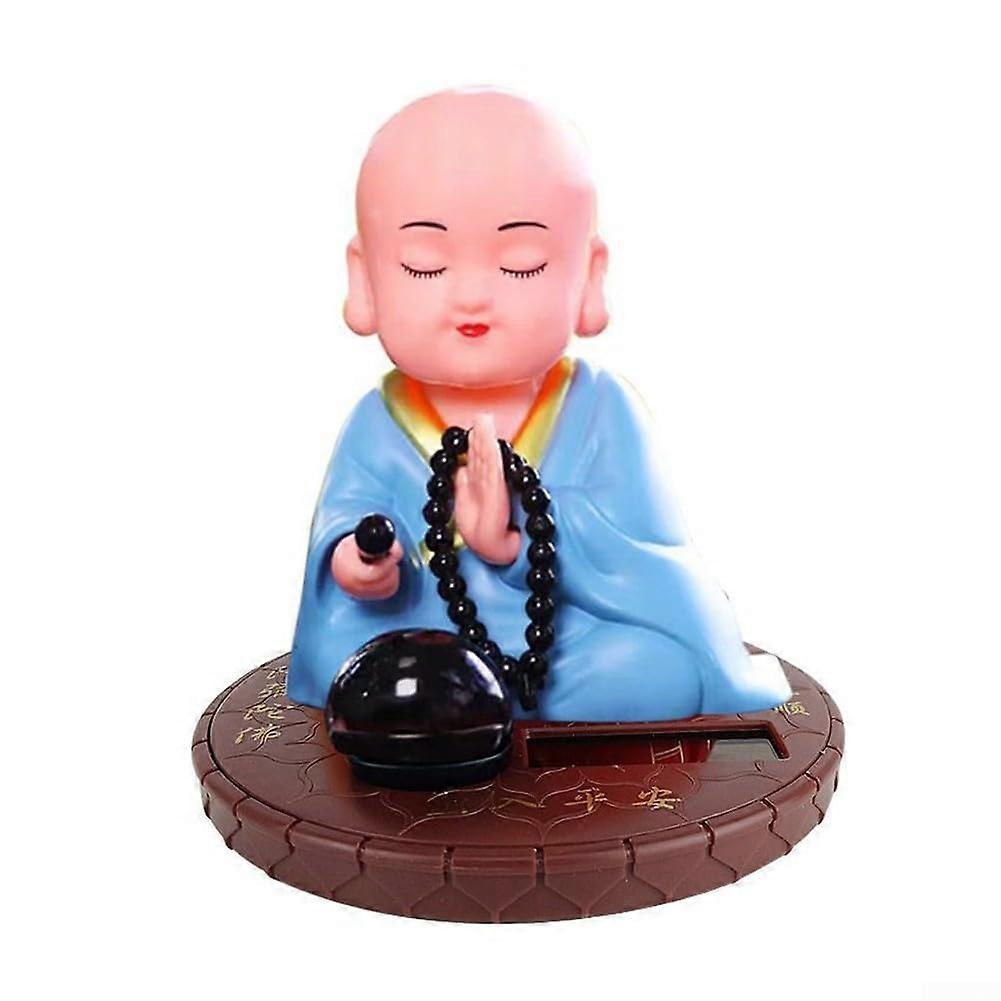Solar-Powered Wobbling Monk Ornament for Charming Car, Home, and Office Decoration - Blue Color, Unique Design