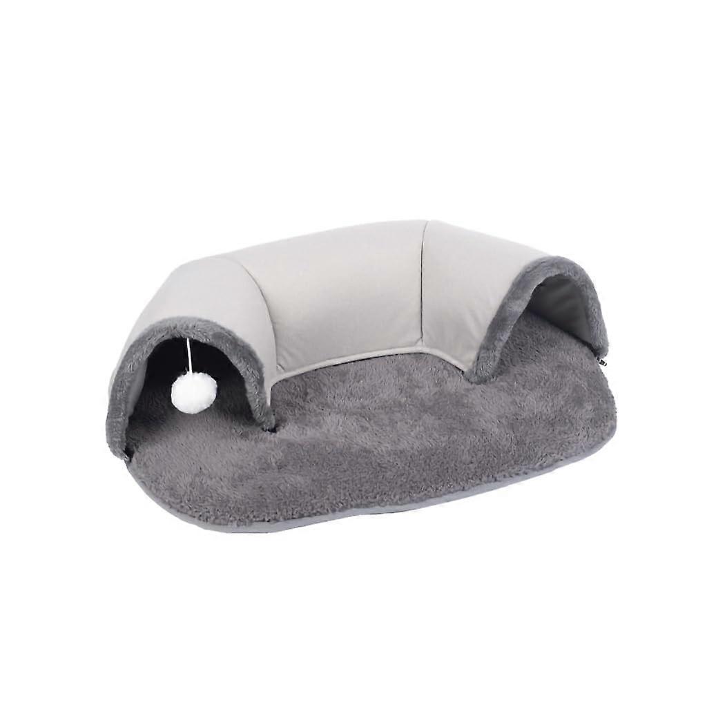 Cat Tunnel Bed with Removable Cover, Plush Cat Tunnel for Indoor Cats, Cozy Cat Bed with Soft Mat, 2-In-1 Design