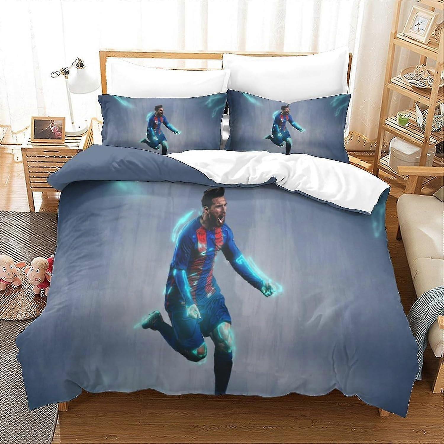 Soft Microfiber Duvet Cover Bedding Set, 3D Print Football Star Design Quilt Cover & Pillowcase, With Zipper Closure, Suitable for All Ages