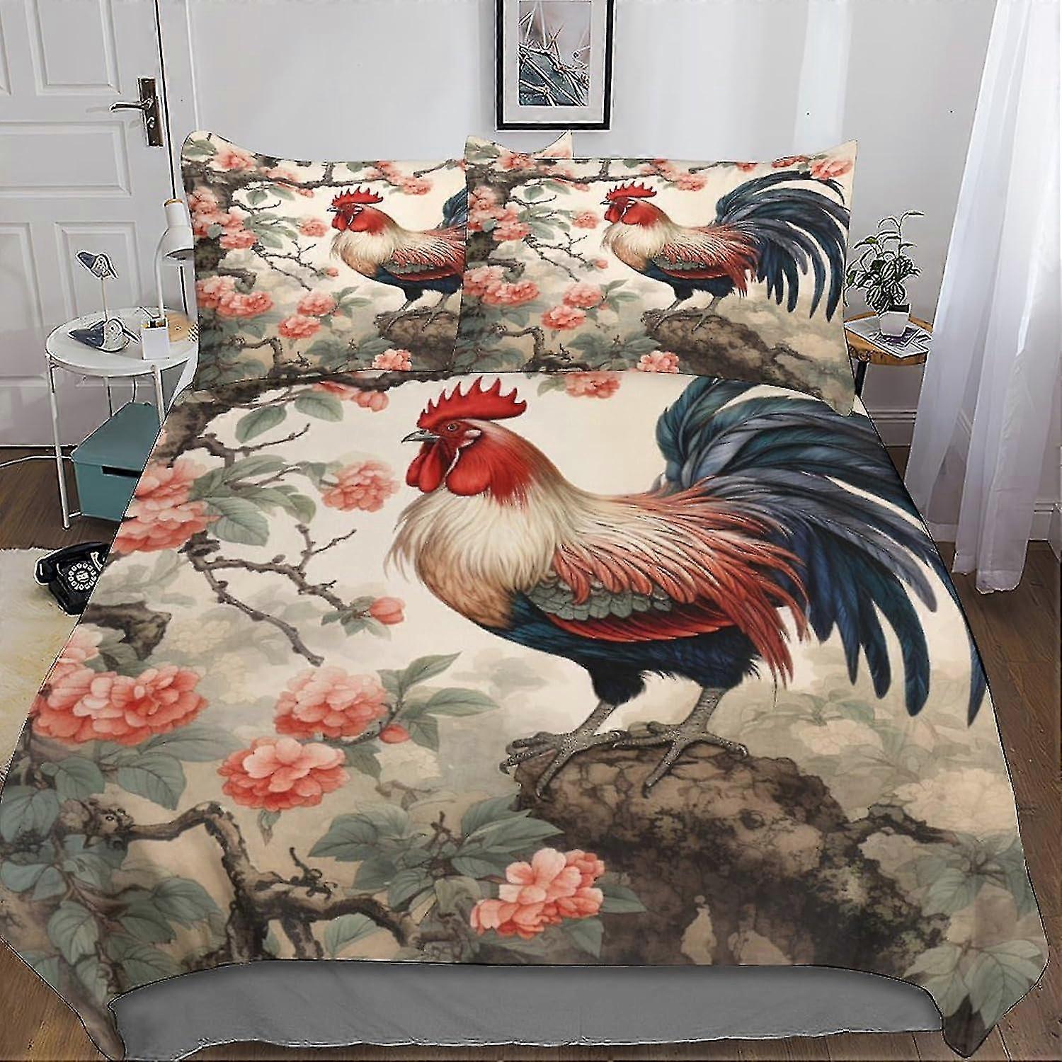 VCLUST Chicken Animal Print Bedding Set Soft Microfiber Duvet Cover 3D Design for Kids and Adults 3 Piece Set with Zipper