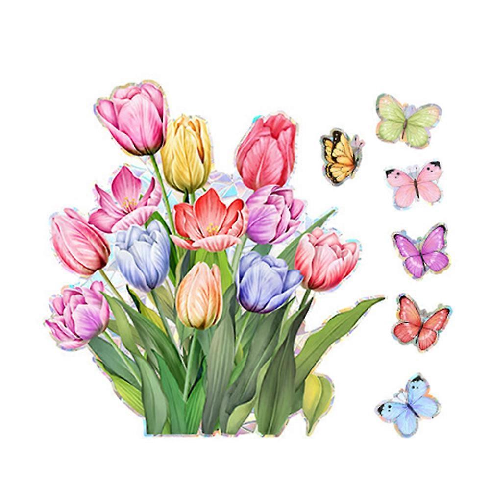 Floral Butterfly Window Decals Multi-Colored Flower and Butterfly Static Window Sticker Spring Theme Home Decoration 1 Sheet