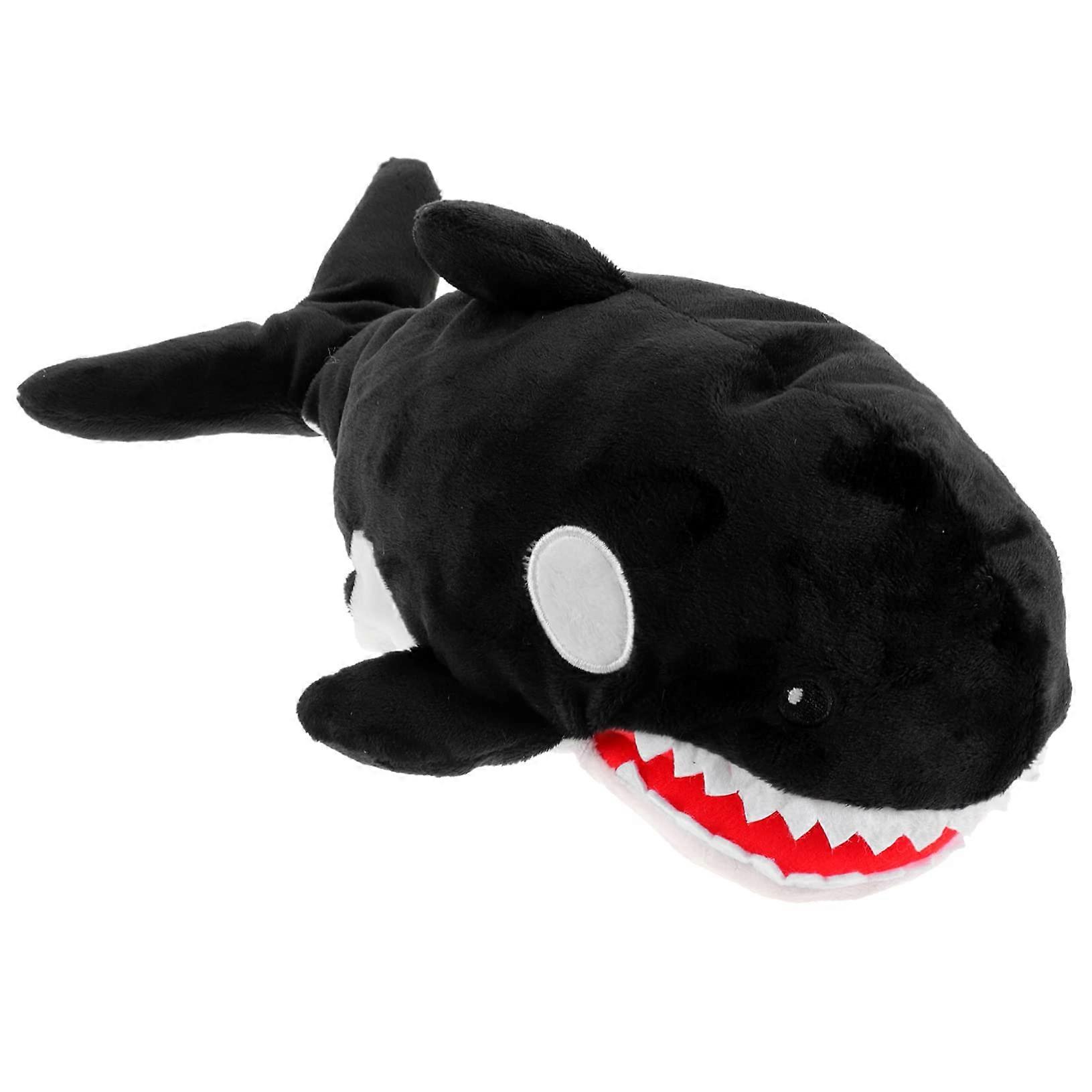 Tier hand puppet plush toy, large hand puppet black orca for roleplaying, storytelling, and interactive activities in kindergarten and at home.