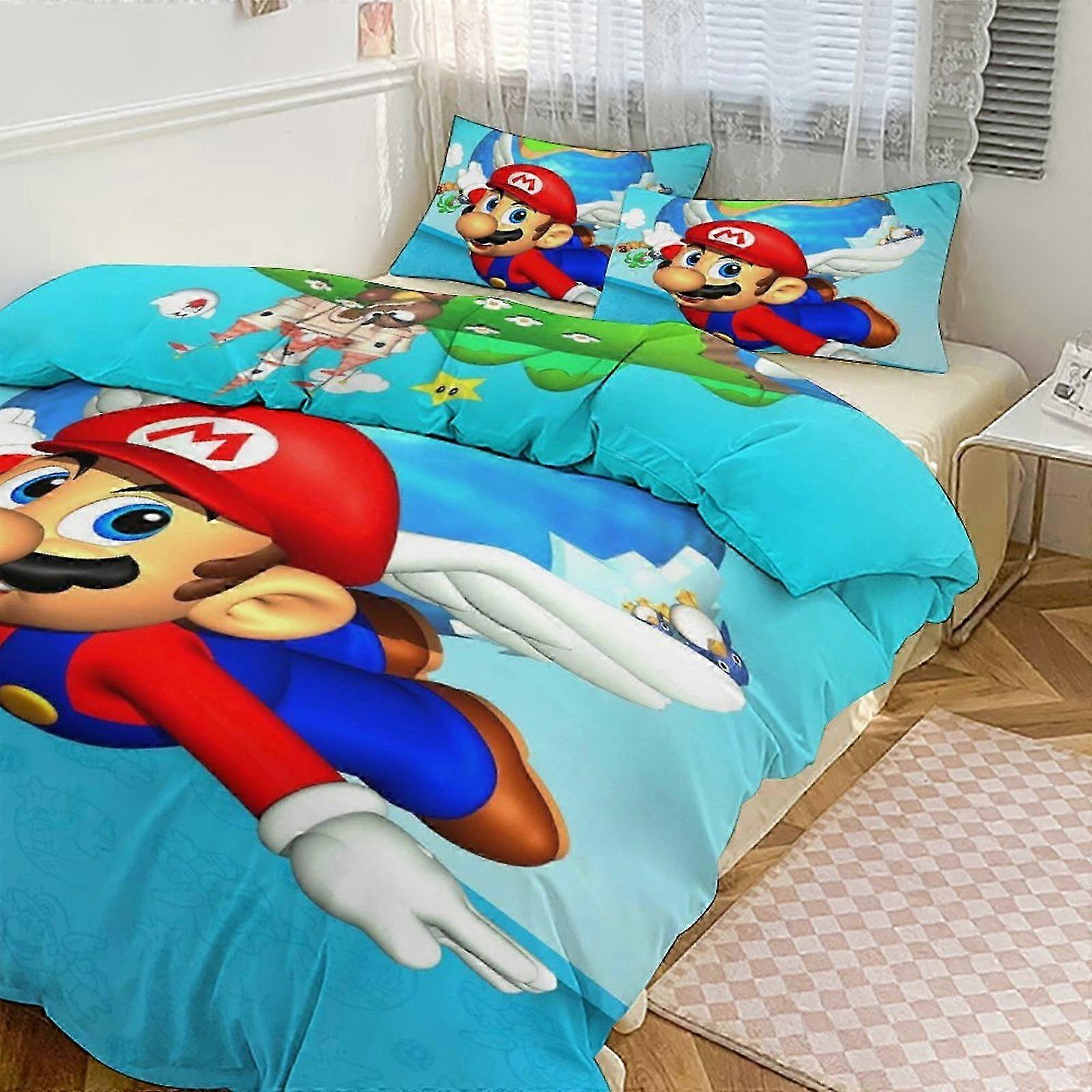 Mario Print Sängkläder Set 3 stycken påslakan med 1 påslakan och 2 örngott för alla åldrar