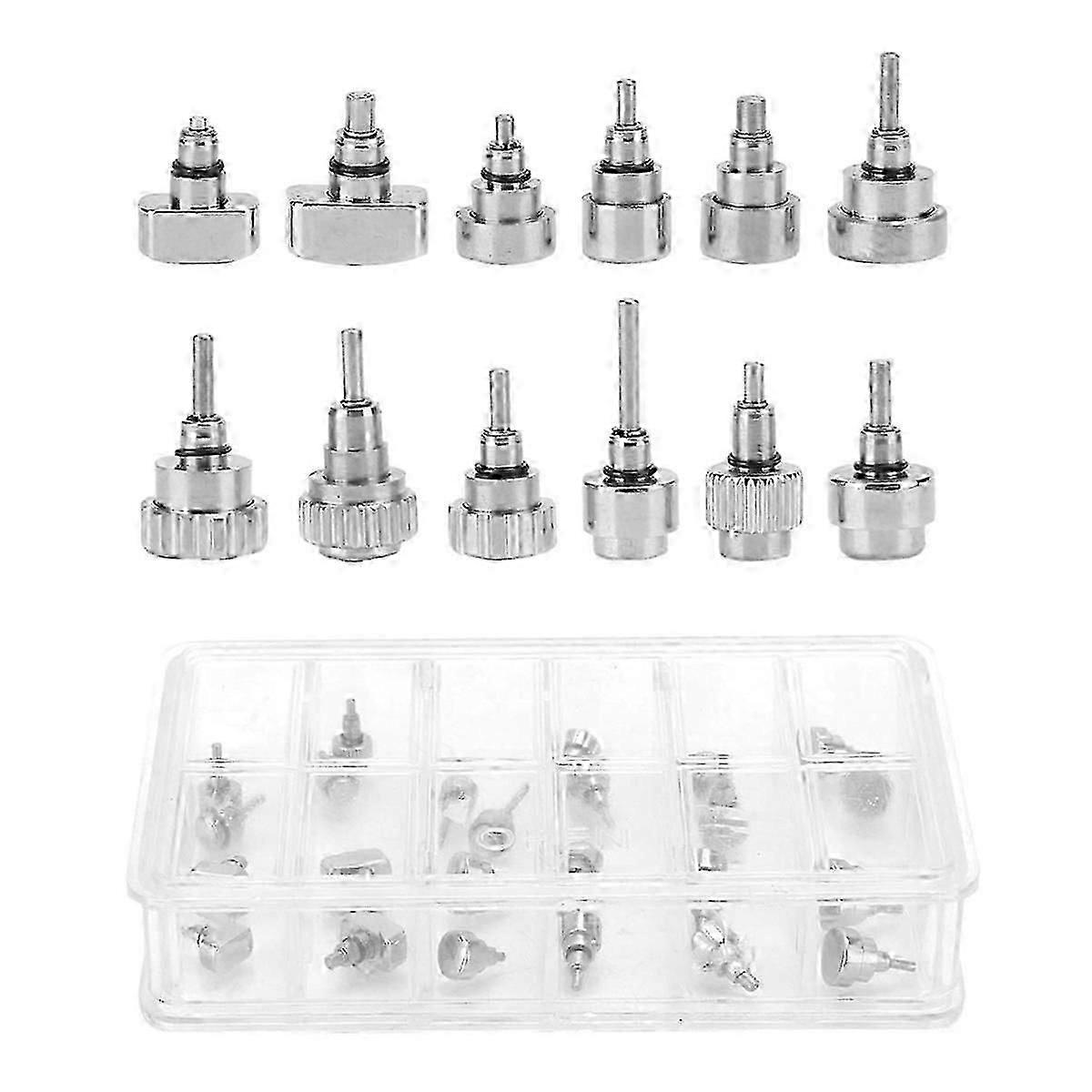 Stainless Steel Watch Push Press Button,12 Grid/Box Watch Repairing Tool Accessory,Replacement Kit-Good