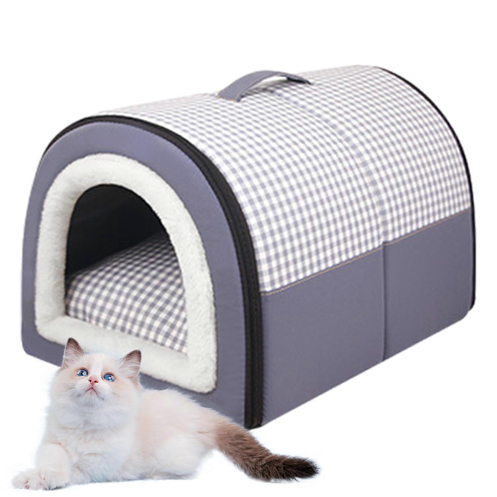 Pet House Bed, Dog Kennel, Cat Cave Bed, Indoor Cat House, Standing Pet Hideaway with Washable Cushion, Elegant Gray