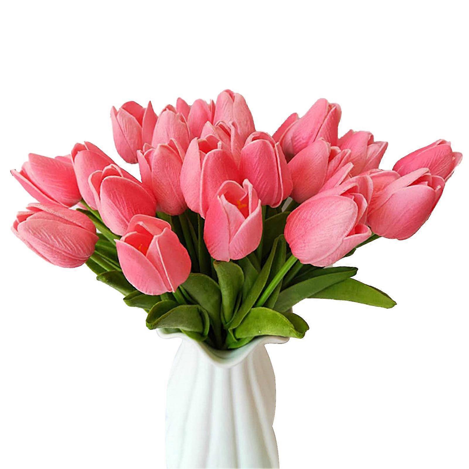 10Pcs τεχνητά λουλούδια τουλίπας για τη διακόσμηση πάρτι γάμου στο σπίτι - σκούρο ροζ