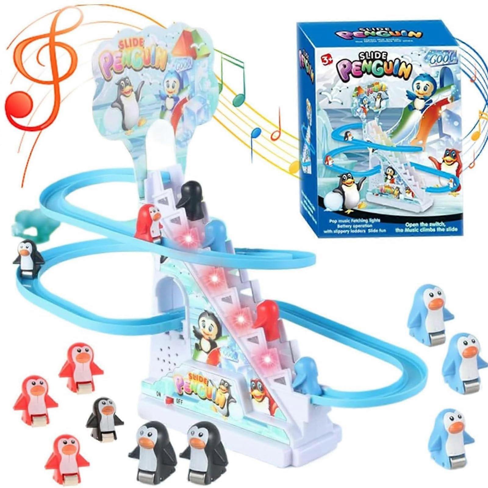 Penguin Race Track Toy, Playful Penguin Race Game, Electronic Music Penguin Stair Climbing Toy
