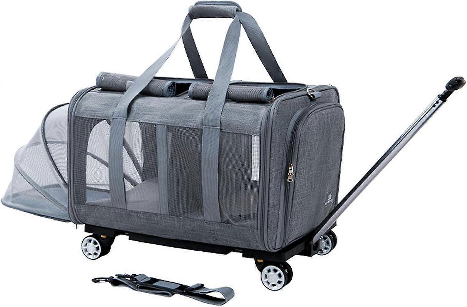 Cat carrier for two cats, pet transport backpack on wheels, expandable (Color: A)