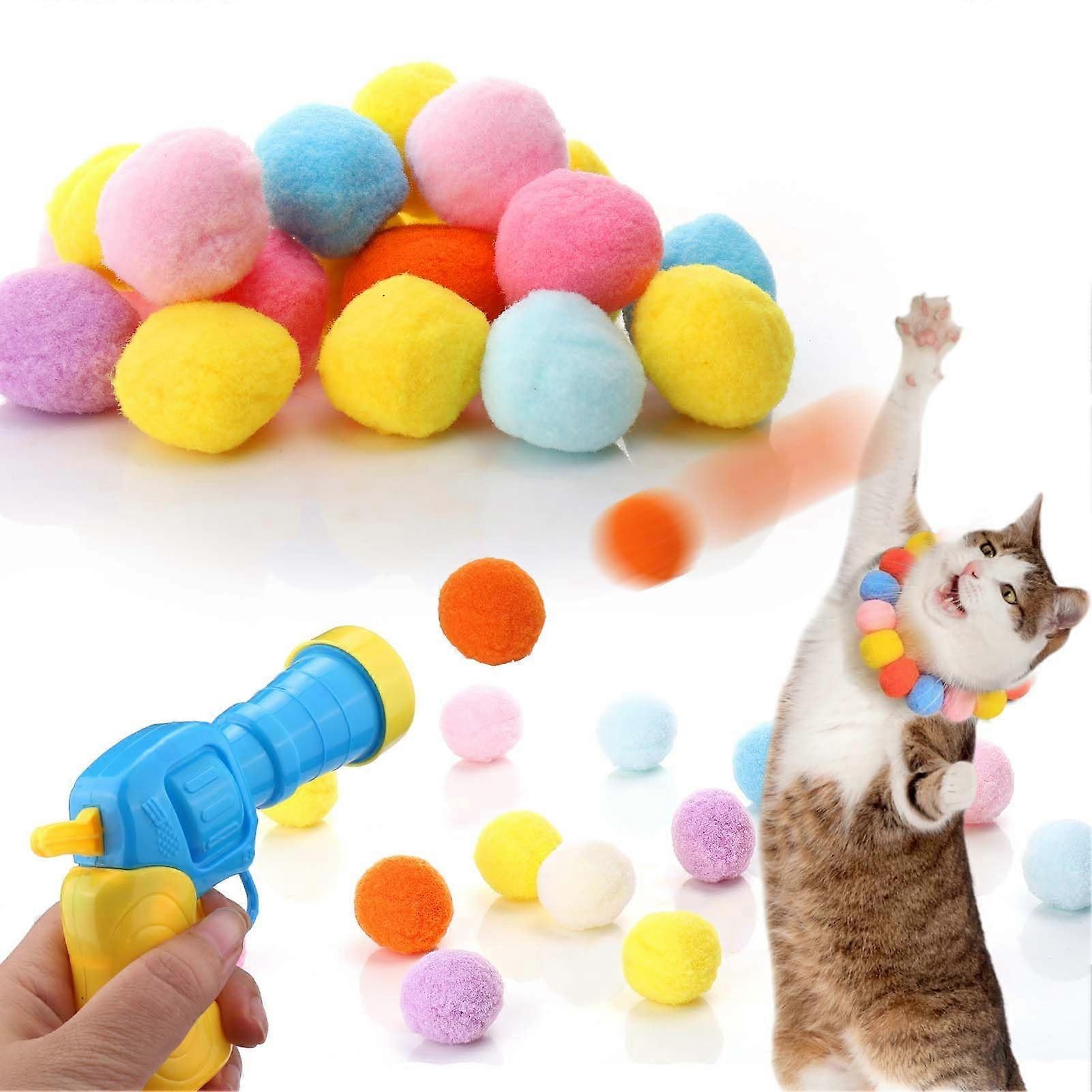 Interactive Cat Toys With Launcher For Indoor Cats - 50 Piece Pompom Ball Set Multicolor