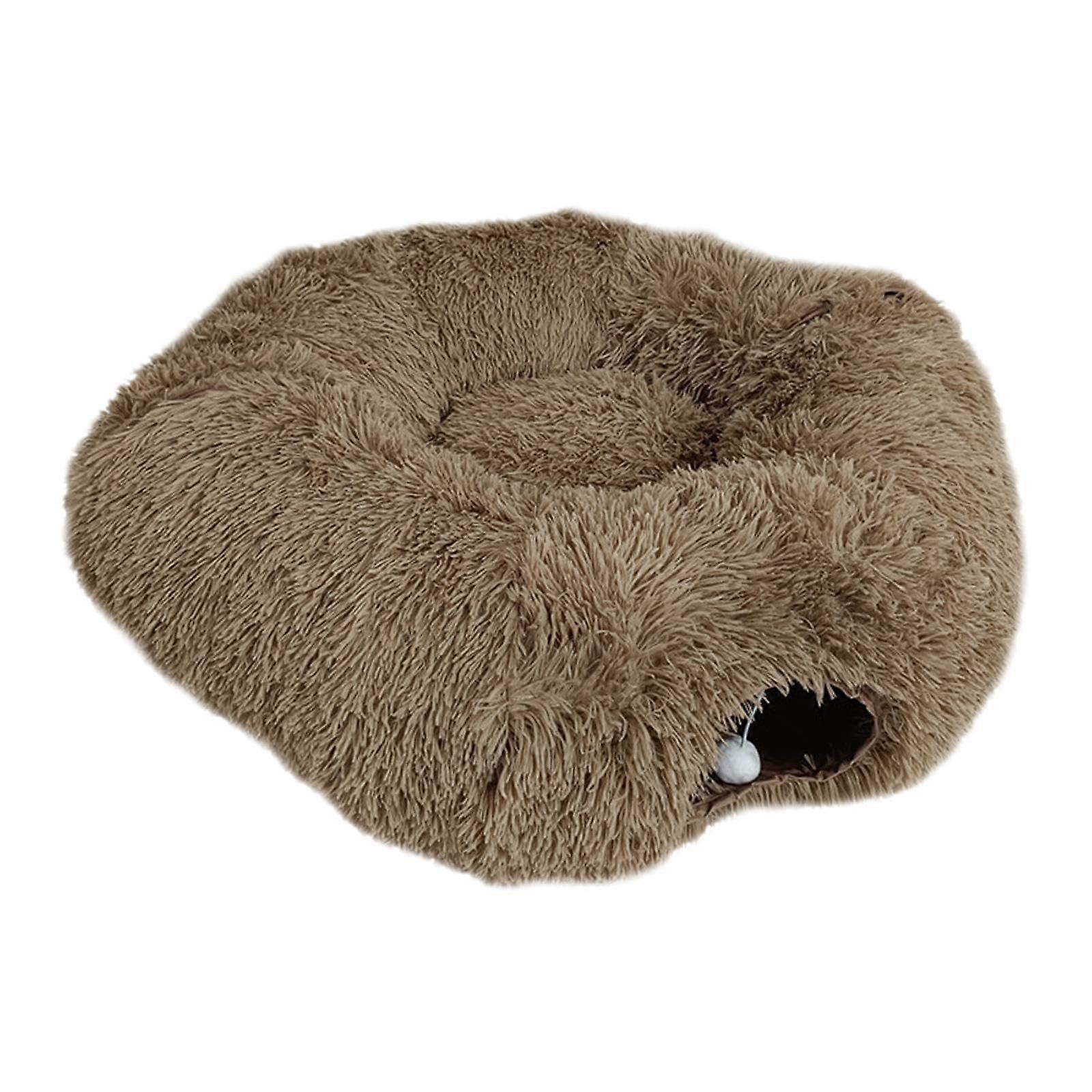 Cat Tunnel with Sleeping Area Play Cave for Cats Tunnel with Ball Cat House Indoor Brown