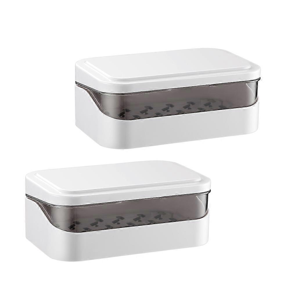 Portable Soap Box with Drainer, Travel Case, Soap Container, Draining Cup, Stick Soap Dish, Covered Dish, Sponges Container Lid – White 2pcs Set
