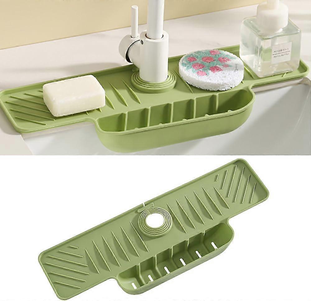 Silicone Faucet Splash Guard Mat with Sponge Holder, Drying Mat