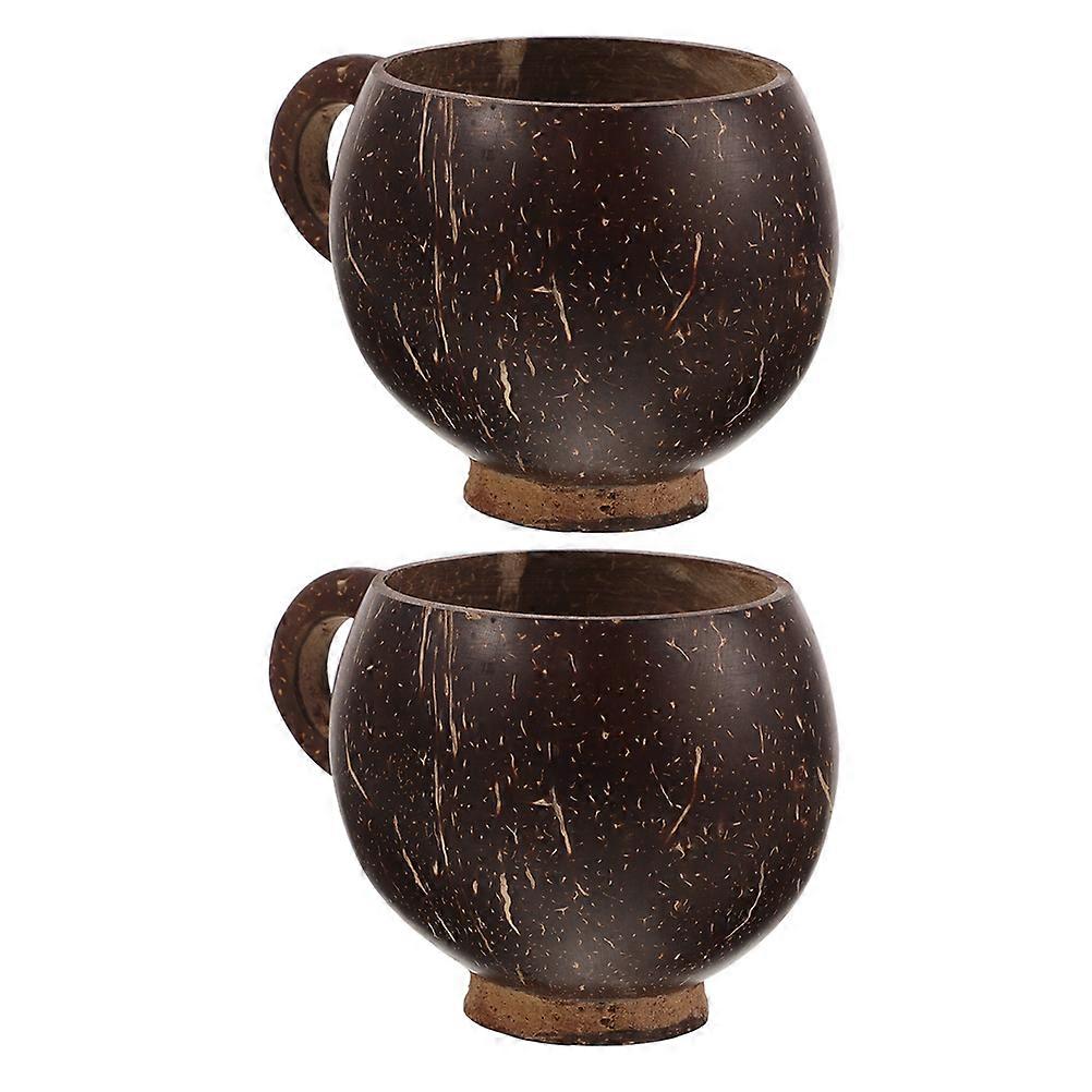 2 Pcs Large Capacity Natural Coconut Cups with Handle for Coffee and Tea Wooden Mugs for Home and Office Multi Functional Coconut Wood Cup