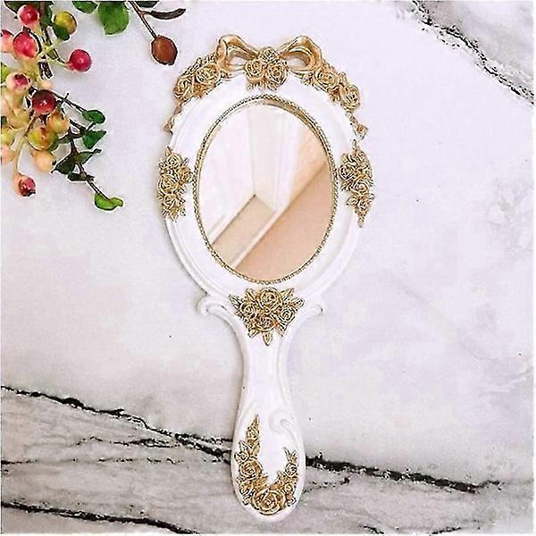 Makeup mirror Princess Makeup mirror Large Handheld Makeup mirror With Handle Retro Makeup mirror Retro pattern Handheld_SZXM