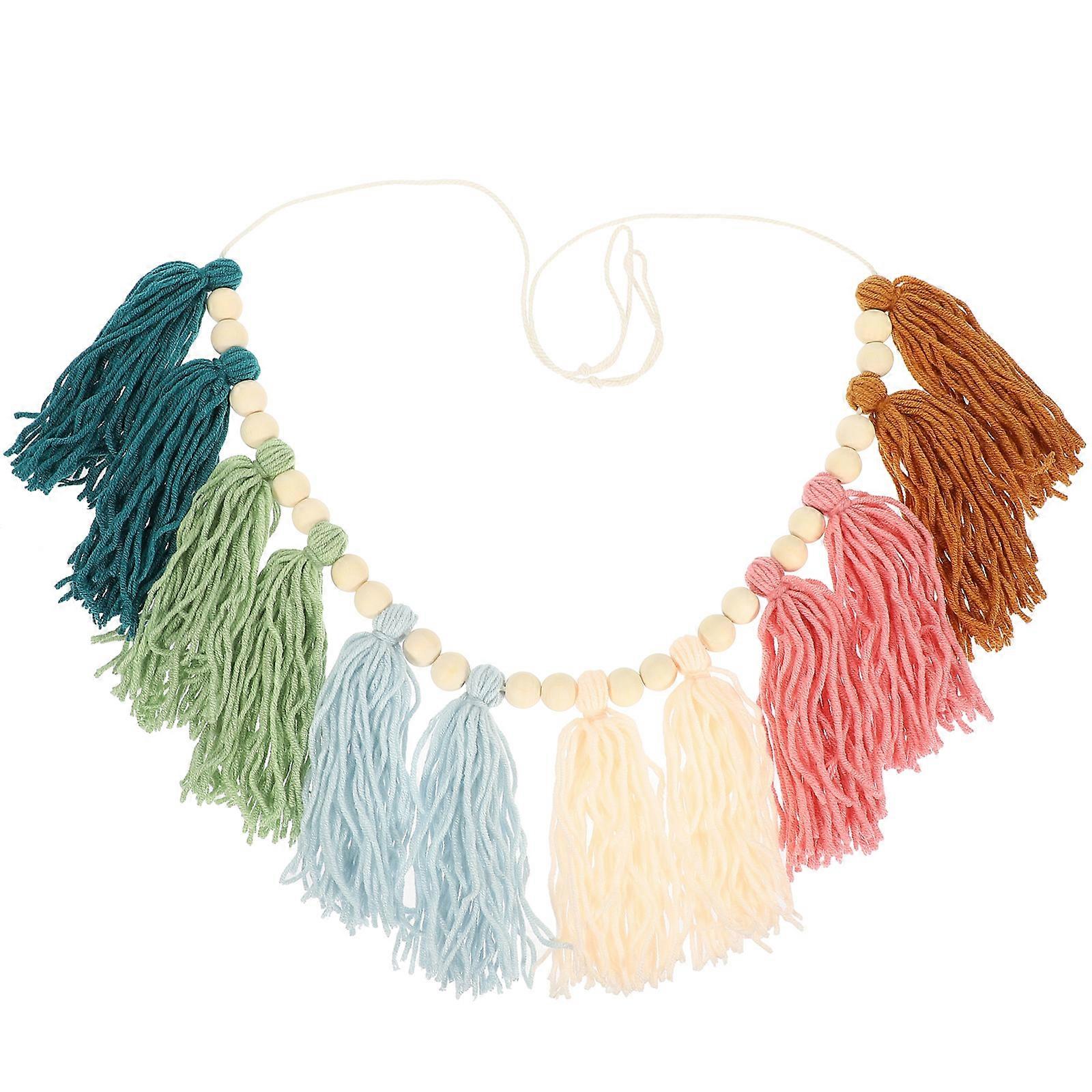 Tassel Rope Wall Decoration Assorted Color Cotton Thread and Wood Practical Decorative