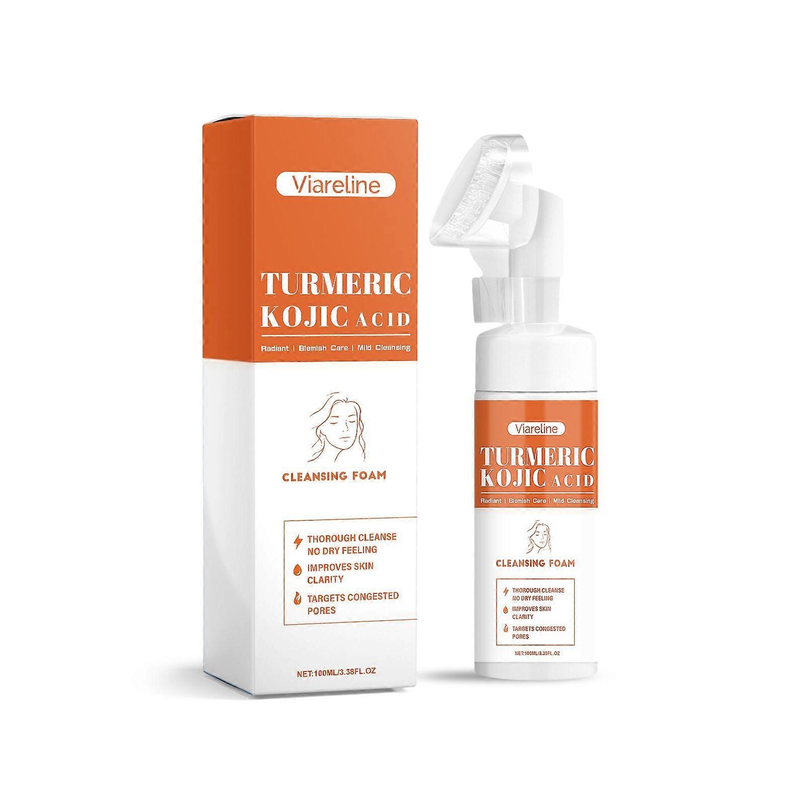 Turmeric Kojic Acid Foaming Facial Cleanser, Kojic Acid And Turmeric Exfoliating Face Wash with Brush, Cleansing Foam for All Skin Types