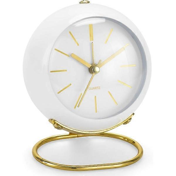 Analog alarm clock with cute simple design, retro table clock with night light, silent, non-ticking, battery powered