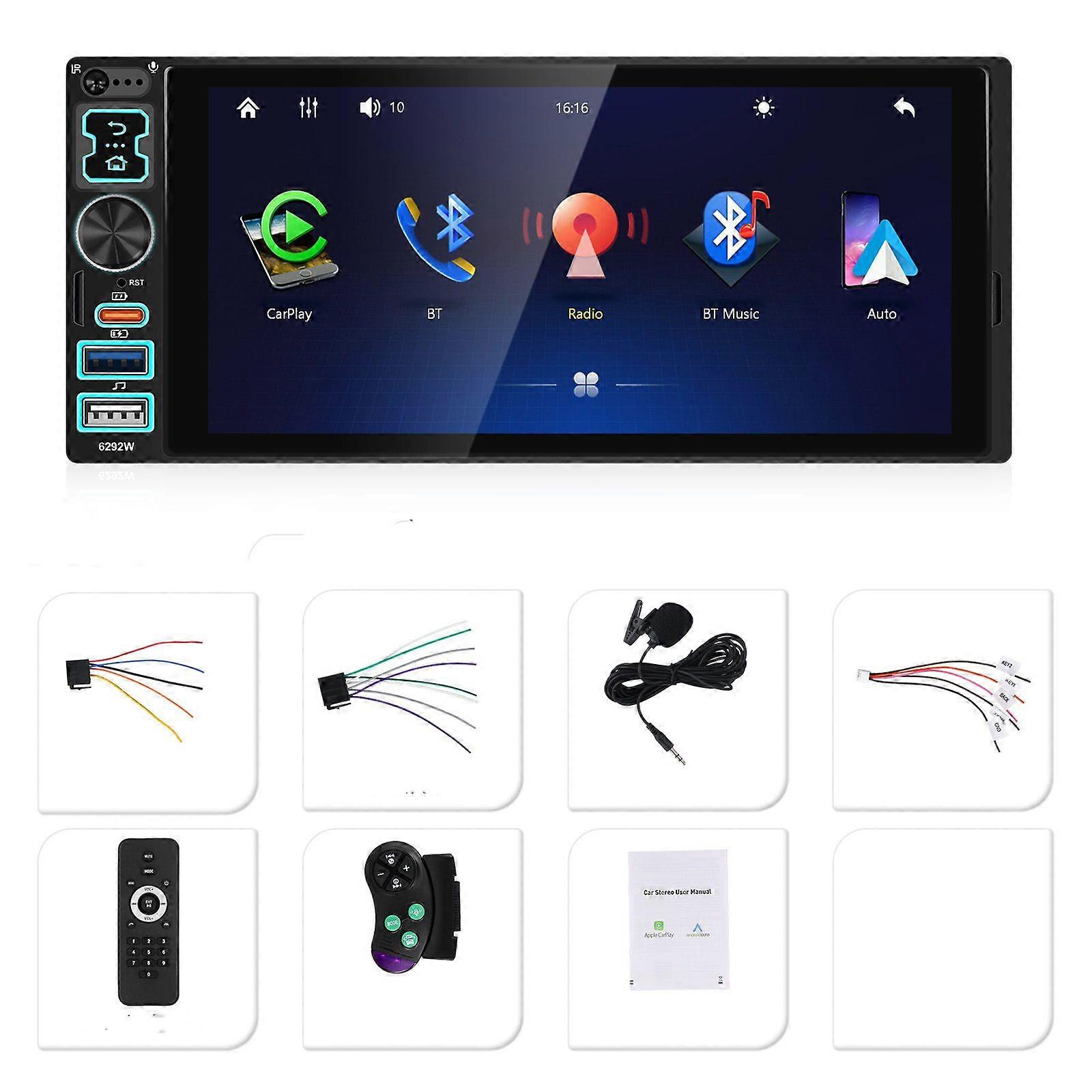 6.8 Inch Car Stereo Single Din Car Radio Bluetooth Wireless Carplay Support Android Auto Mirror Link FM EQ SWC Car Audio