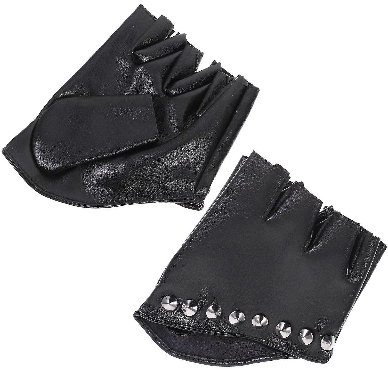 1 Pair Fingerless Performance Gloves Half Finger Rivet Style Cool Disco Mittens