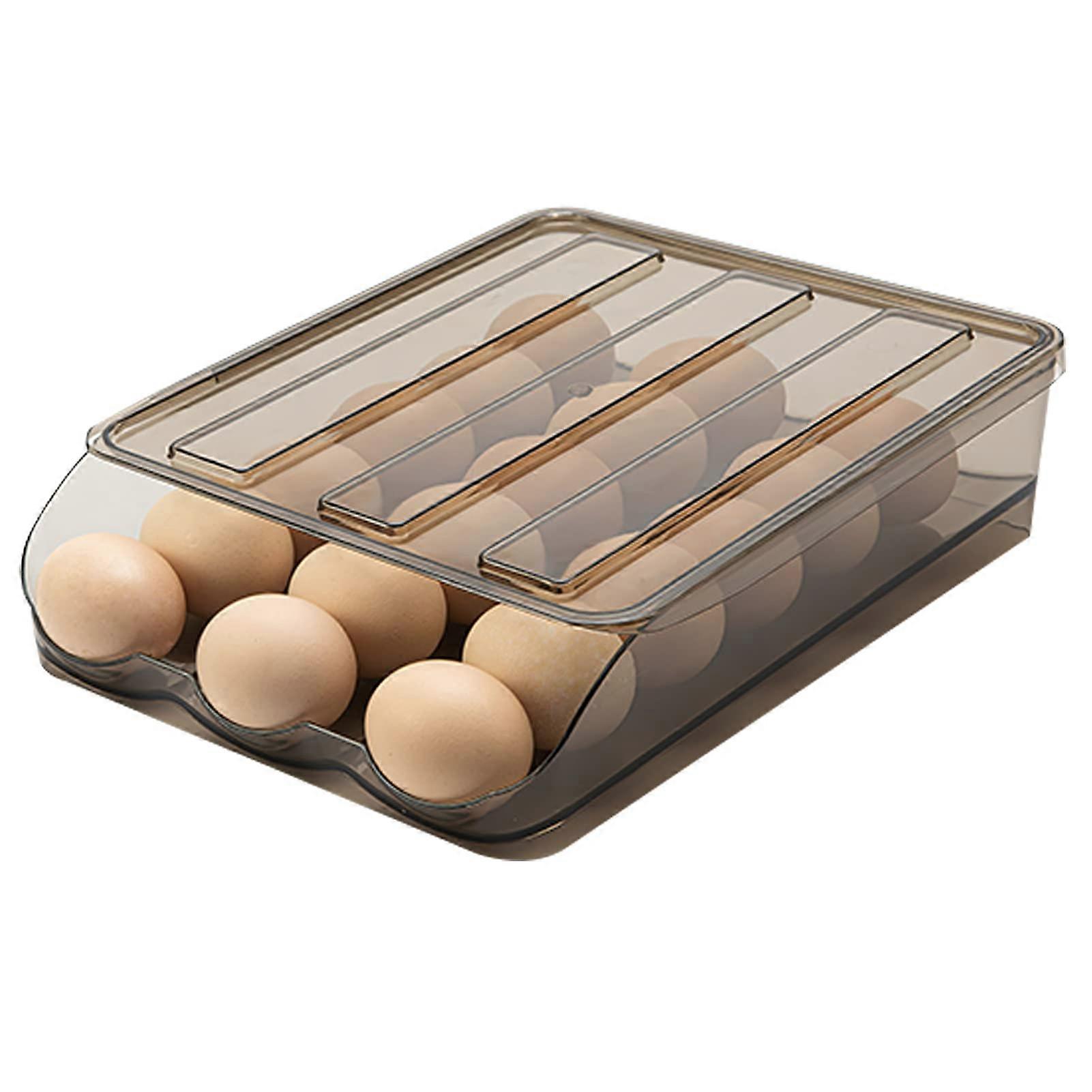 Egg Container for Refrigerator, Automatic Roll Holder for Fridge, Egg Storage Box with Lid, Chicken Egg Storage Tray for Household (1 Layer)