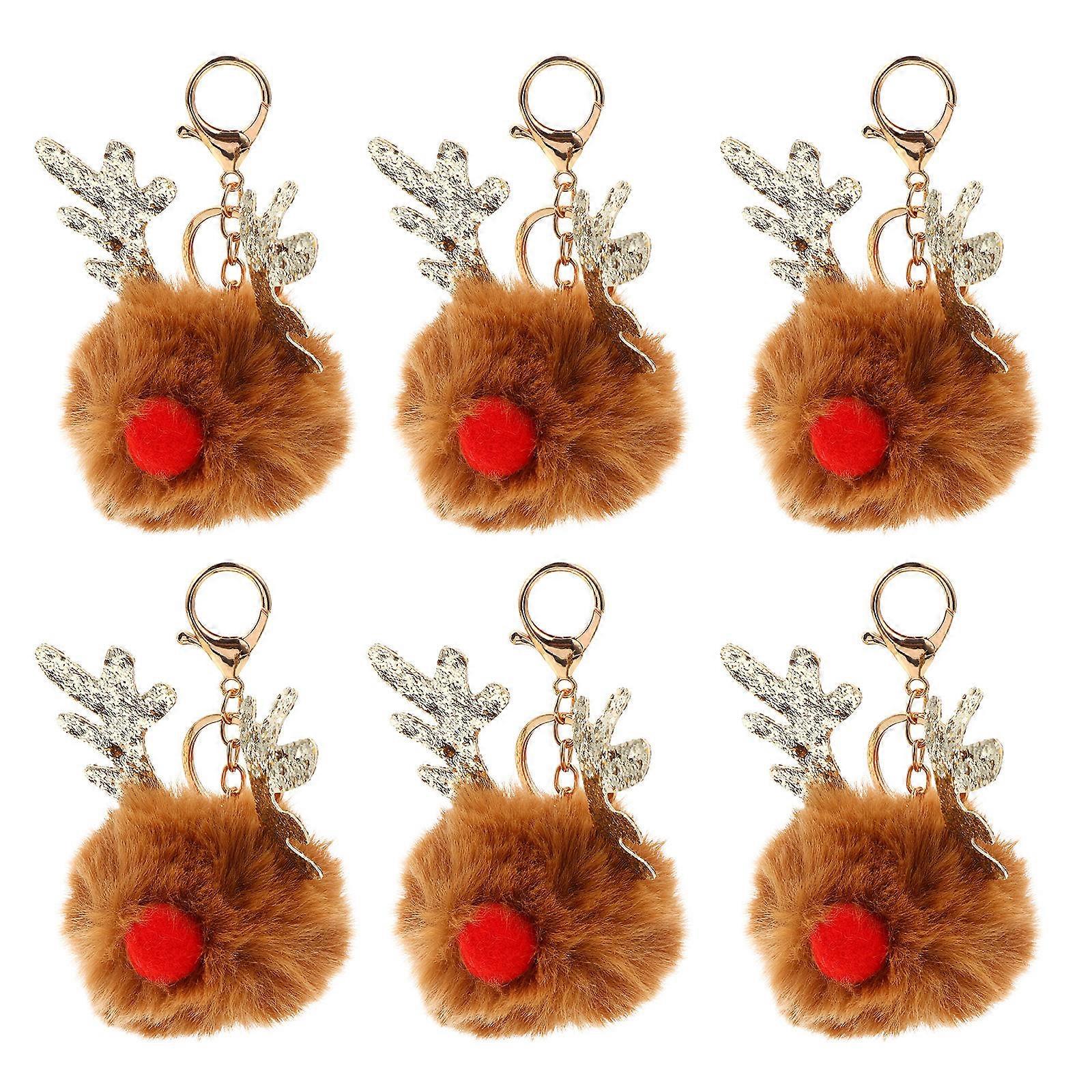Adorable Elk Shape Key Ring Bag Hanging Decor Sequin Keychain 6Pcs