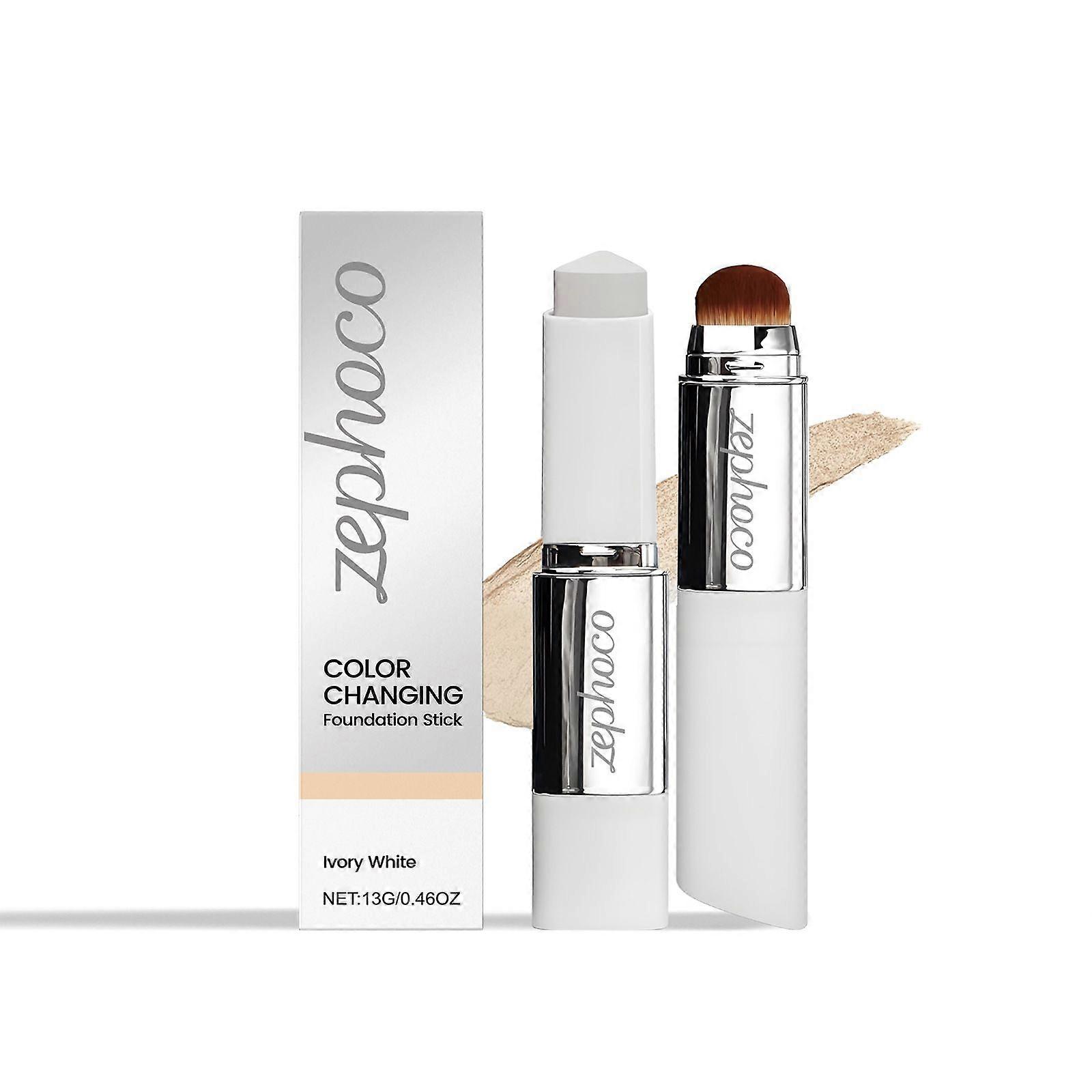 Cover Cream Stick - Color-Changing Foundation Stick with Brush- Medium to Full Coverage Dewy Finish Base Makeup - Dual-Ended with Detachable Brush