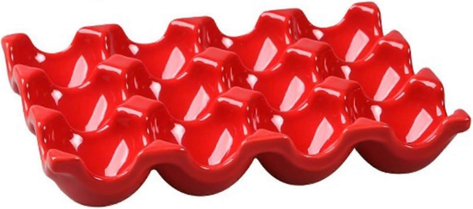 2 porcelain egg crates, nonslip egg holder egg tray ceramic for refrigerator countertop kitchen, decorative accessories red 6 eggs