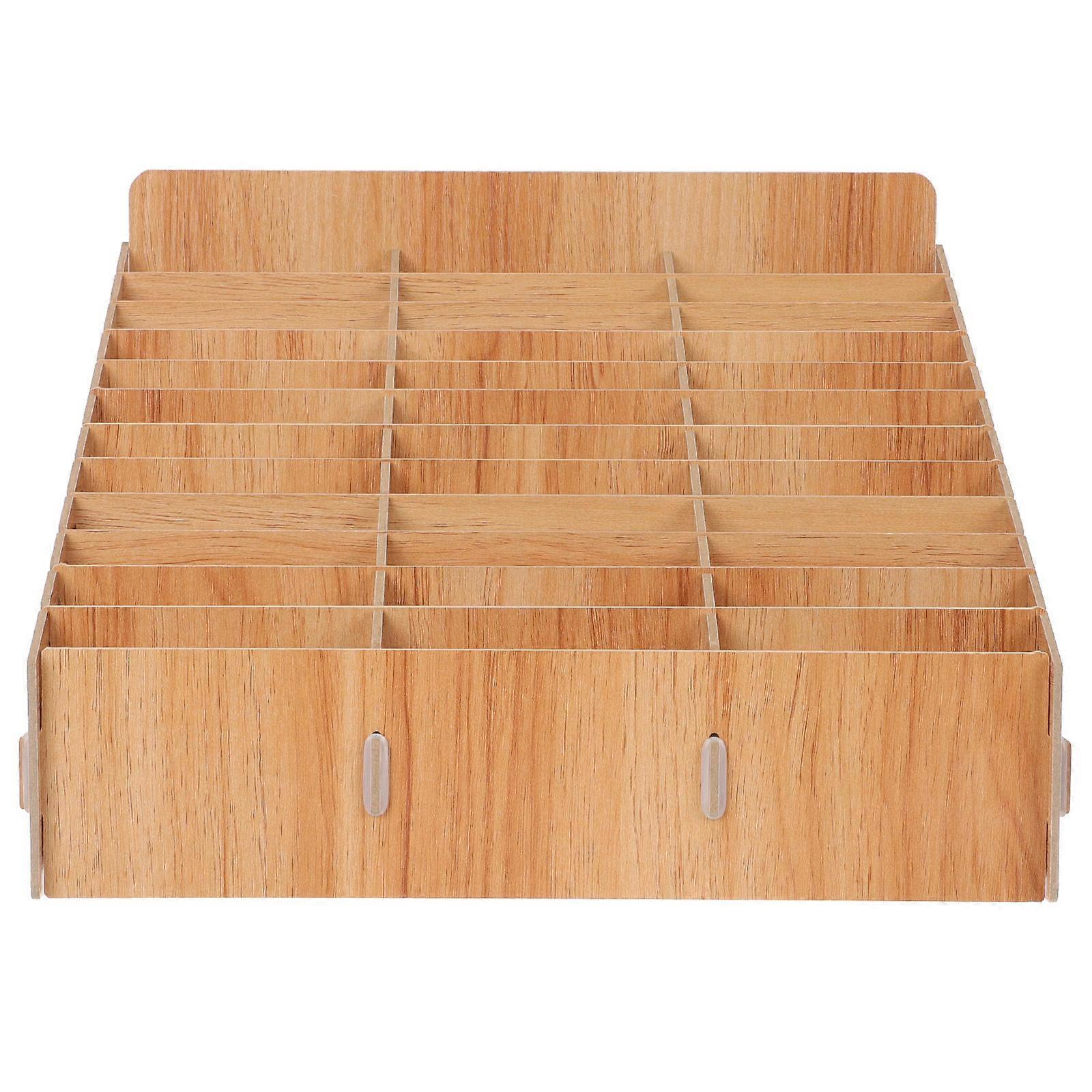 Natural Multi Grid Wooden Mobile Phone Storage Box Desktop Organizer for Office Classroom Cell Phone Management Display Case Rustic Style
