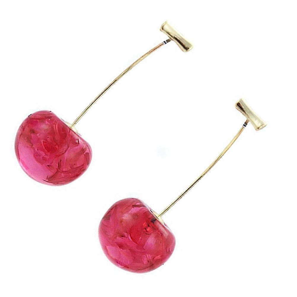 Durable Rose Gold Earrings for Women Made of Alloy Resin with Cherry Charm Studs 1 Pair