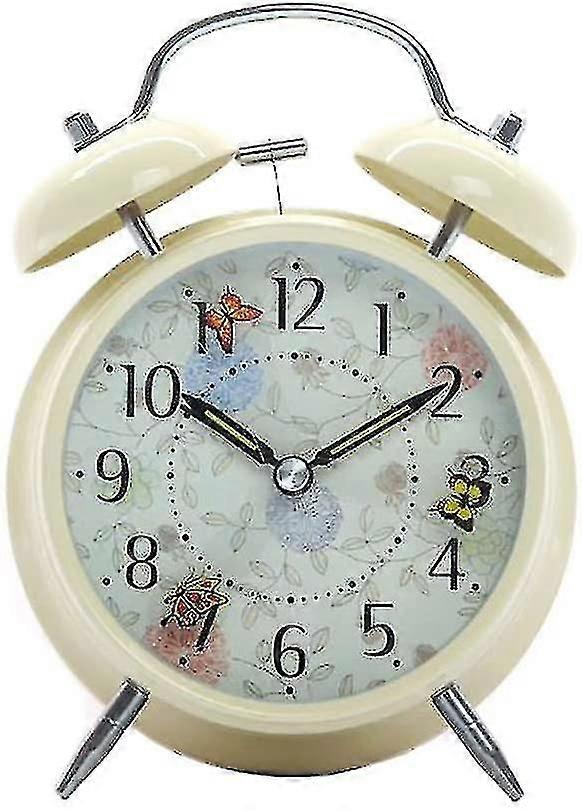 4" Quiet Non-ticking Silent Quartz Analog Vintage Bedside Twin Bell Alarm Clock(butterfly)
