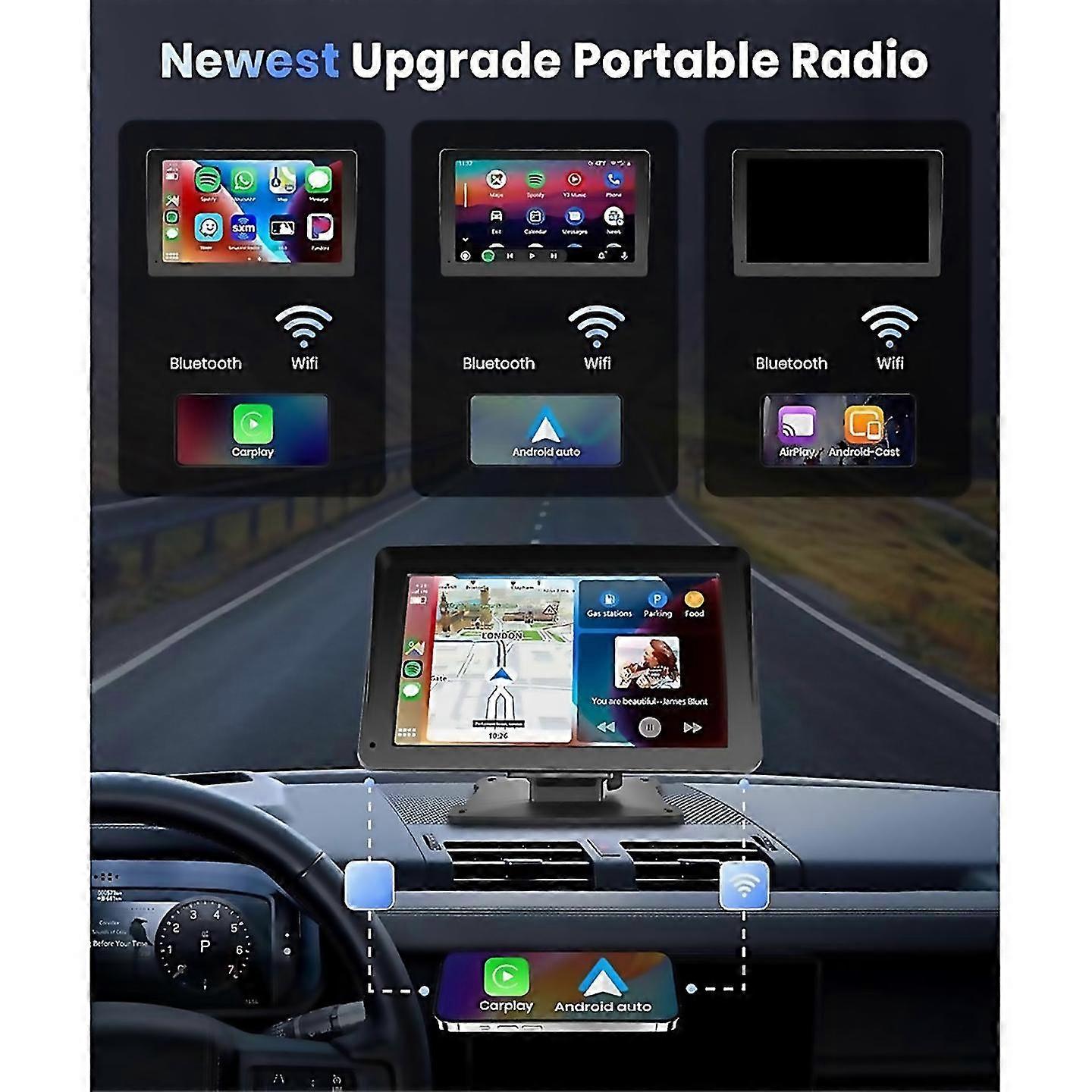 Pour autoradio portable sans fil carplay android autoradio de voiture de 7 pouces avec bluetooth handsfreemirror
