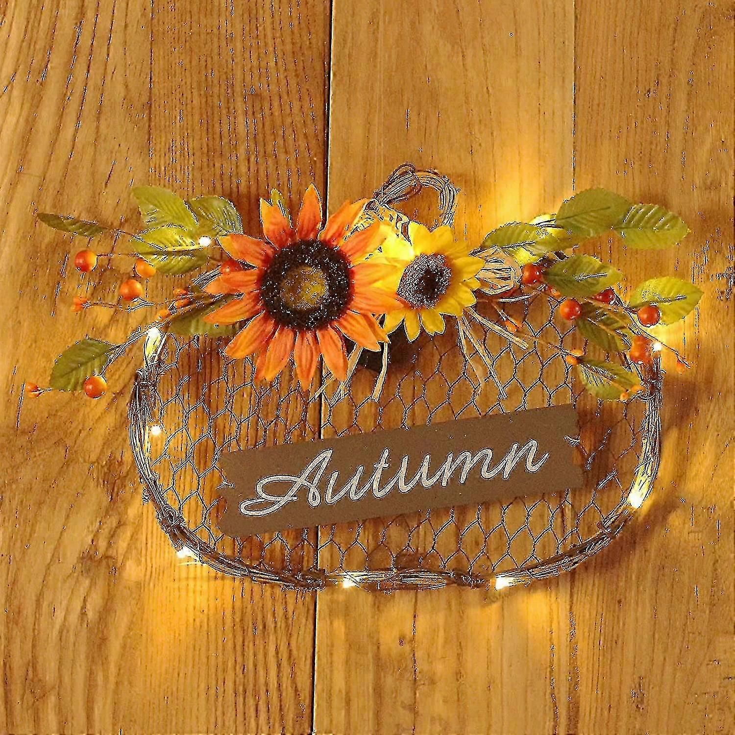 Fall Wall Decor - Zucche appese preilluminate con luci Corone d'autunno per casa, agriturismo, ufficio Raccolto, Halloween, Ringraziamento