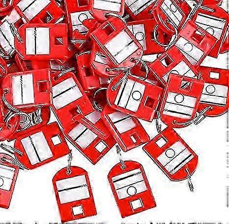 80 Pack Plastic Key Tags, Double-sided Writing With Metal Ring And Label Window,red