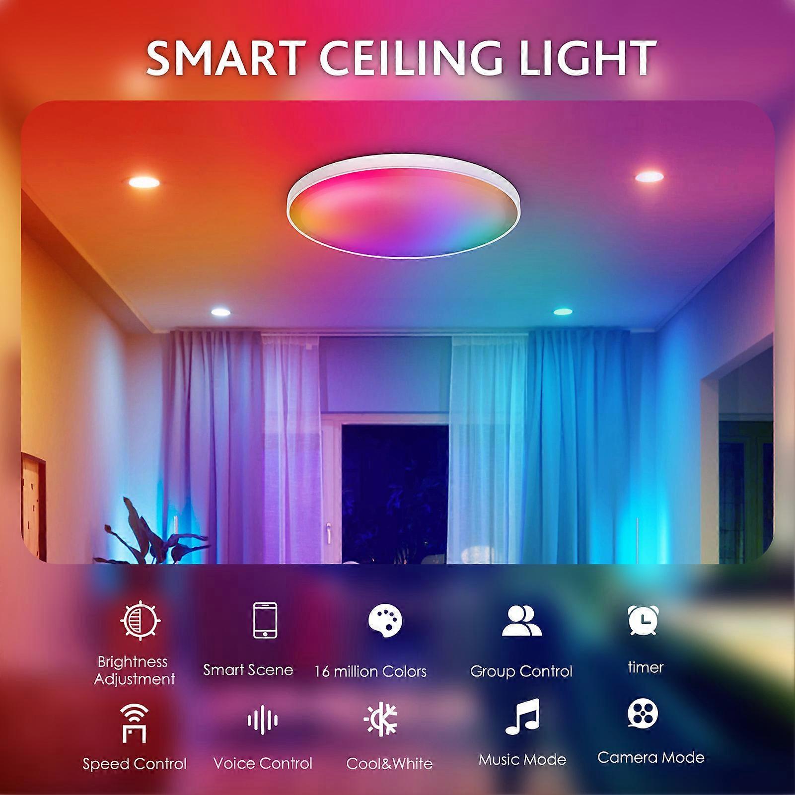 30W Intelligent RGB Dimming Ceiling Lamp 220 V Wi-fi+BT 2.4G Remote Controlling Built-in Microphone & Music Player Voice Control Dome Light
