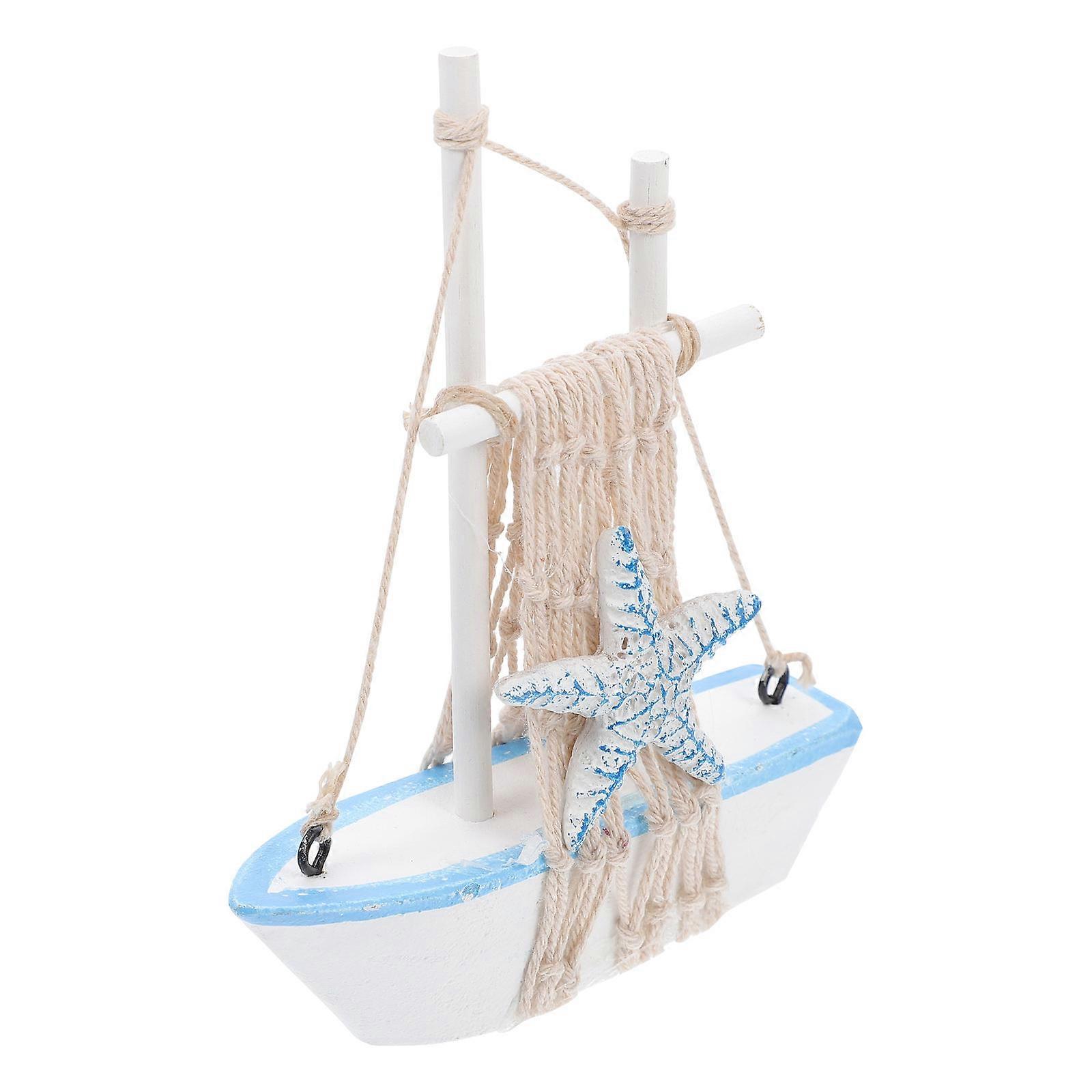 Wooden Sailing Boat Model, Mediterranean Style Desktop Decoration for Home and Room, Creative Portable Sailboat Decor