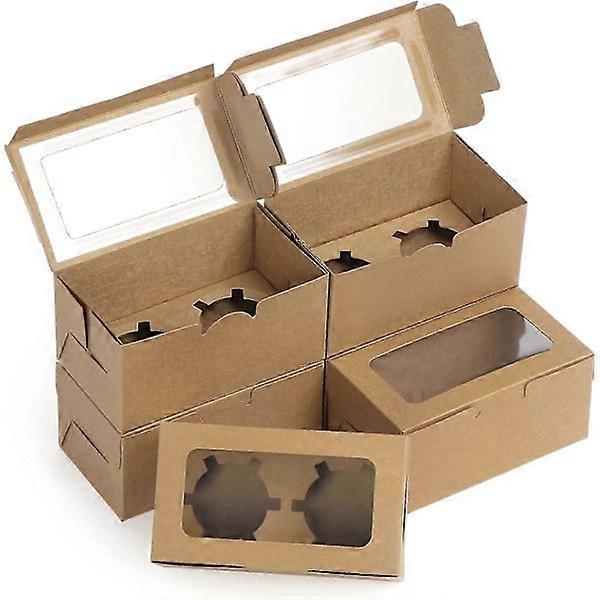 50-pack Cupcake Boxes with Window and Inserts, 2-Hole Cake Boxes, Bakery Boxes, Cardboard Packaging