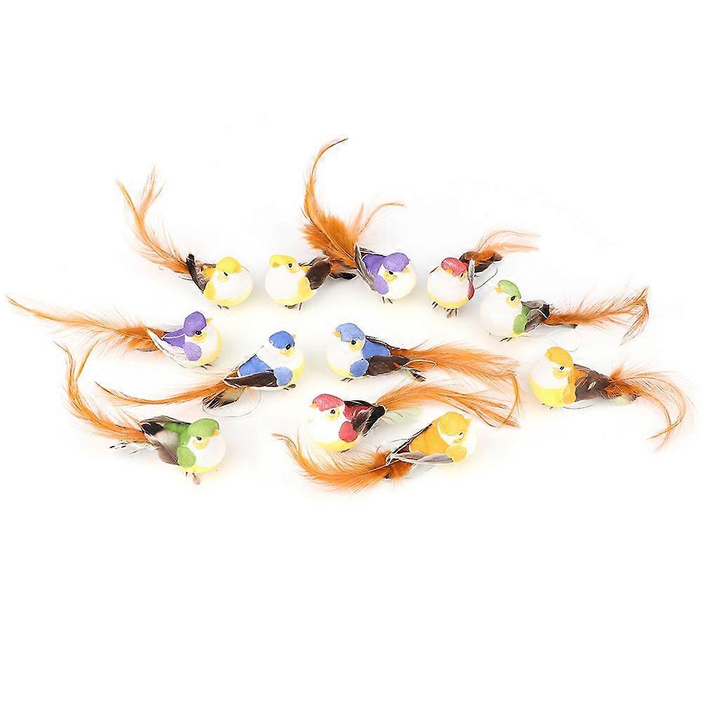12Pcs Lovely Simulation Bird Tree Binding Artificial Bird Decor Craft for Plant Home Decoration