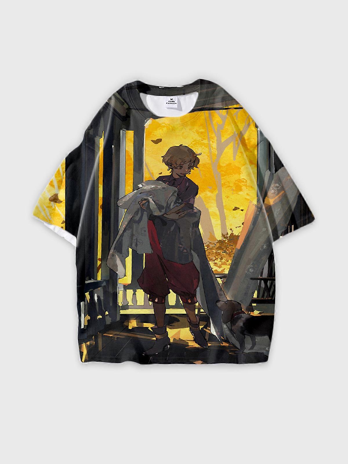 T-Shirt Short Sleeve Round Neck, Summer Casual Loose Graphic Tee, Unisex Pattern U1607