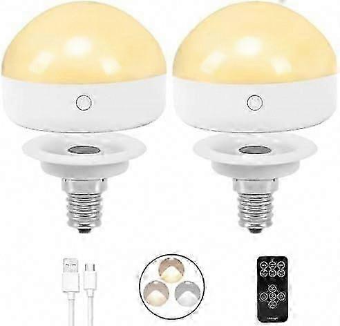 E14 Rechargeable Light Bulb, 2Packs, 300LM, 40W Equivalent, Detachable Charging, 3 Color Temperature, Remote Control, Emergency Lamp, Dimmer, Timer fo