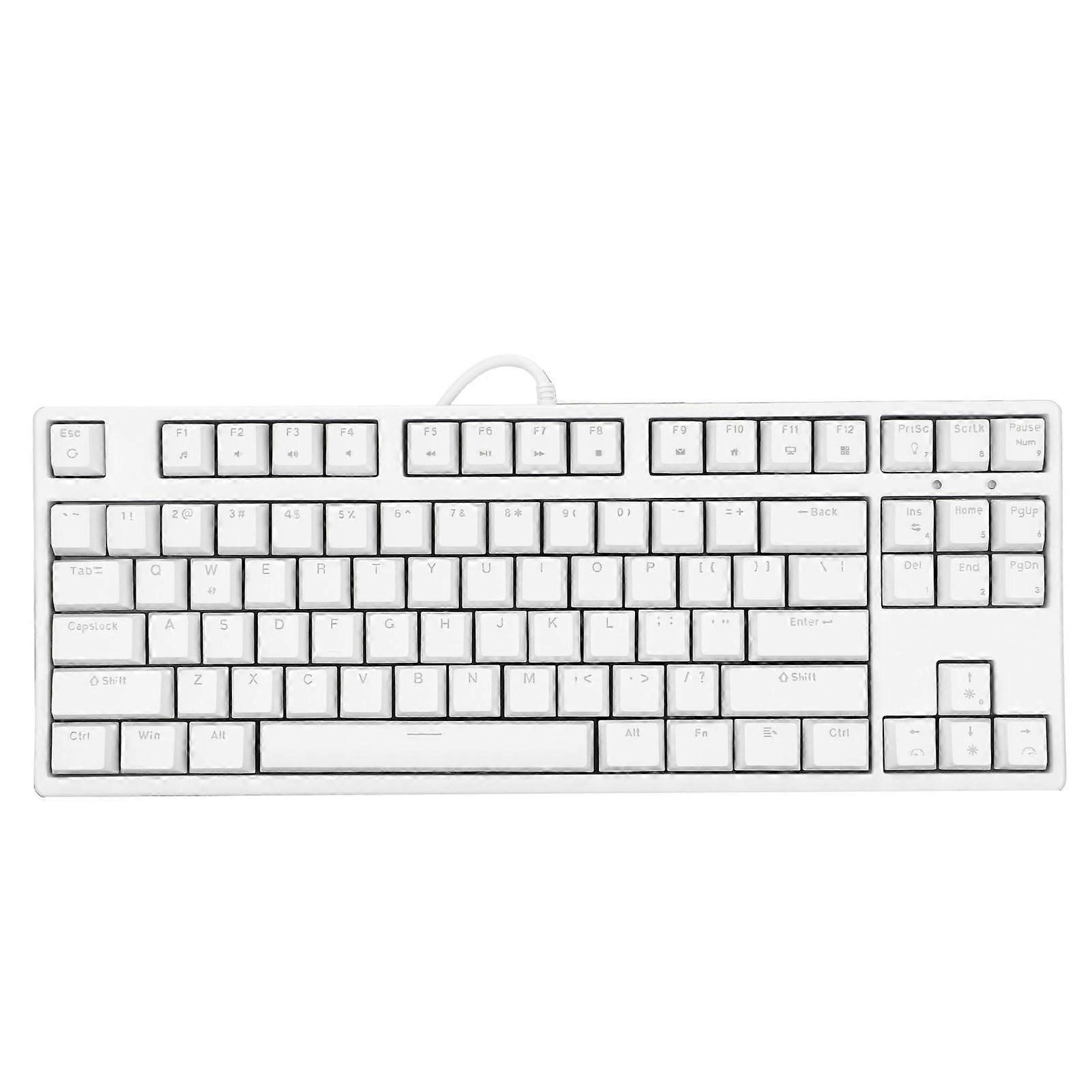 87-Key White Mechanical Keyboard Red Switch Ergonomic USB Wired