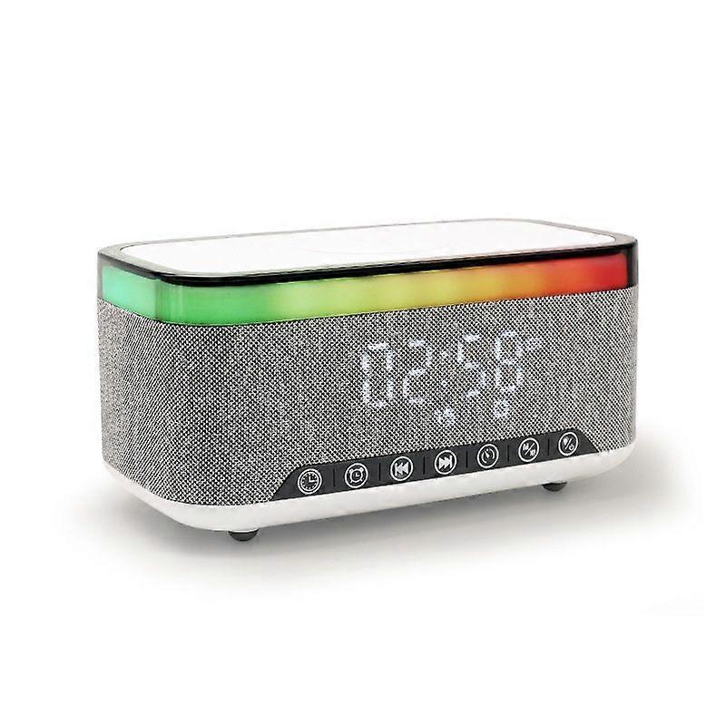 Wireless Charging Lamp, Multi-function RGB Night Light, Wireless Charging Station, Bluetooth Speaker, Bedroom/Camping Digital Alarm Clock(Gray)