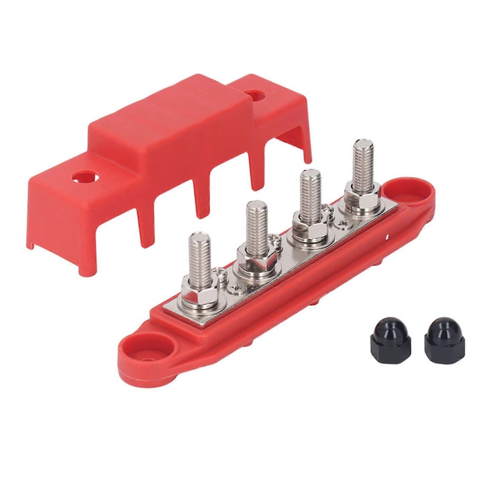 M8 Bus Bar Heavy Duty Module 4 Stud Power Distribution Block 48VDC 250A Busbar Box For Automotive, RV, , Yacht Red