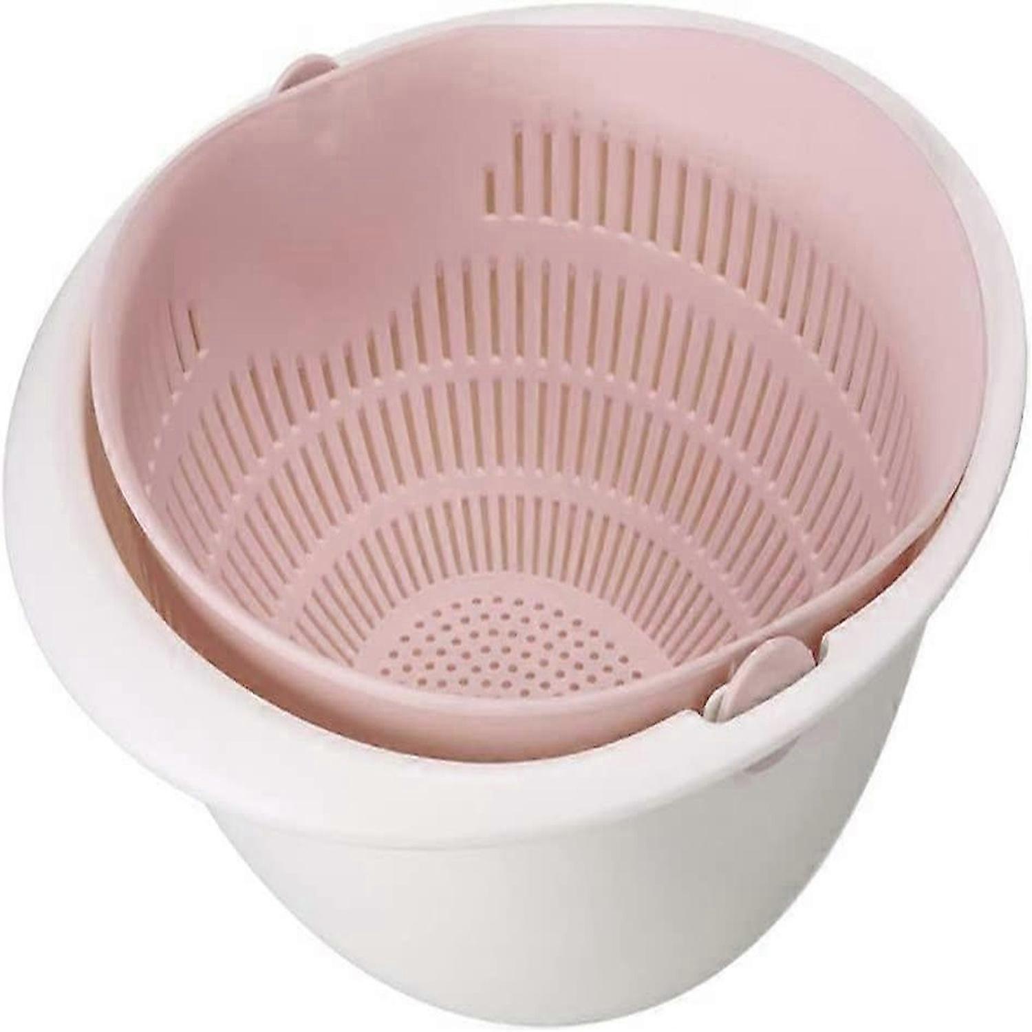 Double Layer Drain Basket Fruit Vegetable Washing Strainer Kitchen Tool (Pink)