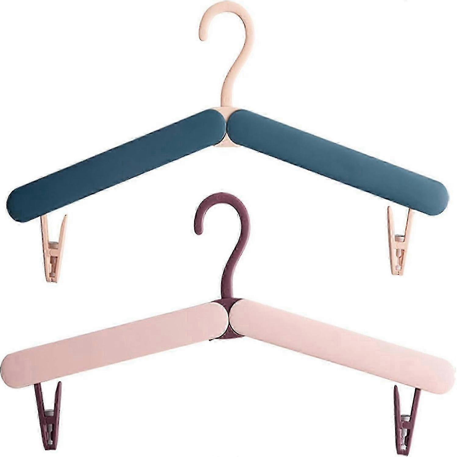 Foldable Hangers Portable Travel Foldable Hangers with Clips for Clothes and Coats, 2 Pcs(Green Grey)