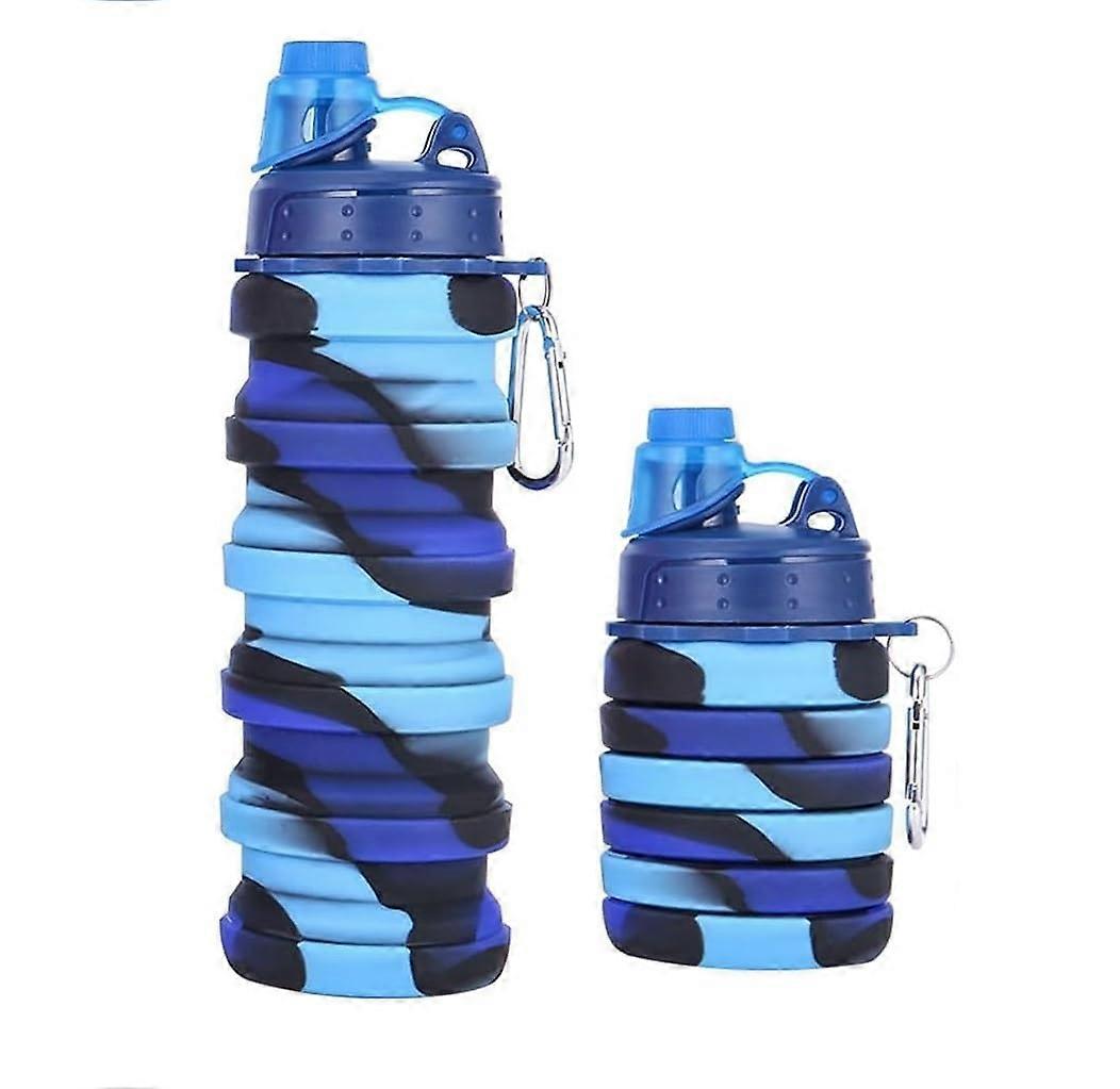 Collapsible Water Bottle 500ml BPA Foldable LeakProof Reusable Travel Bottle For Hiking Biking Running Blue