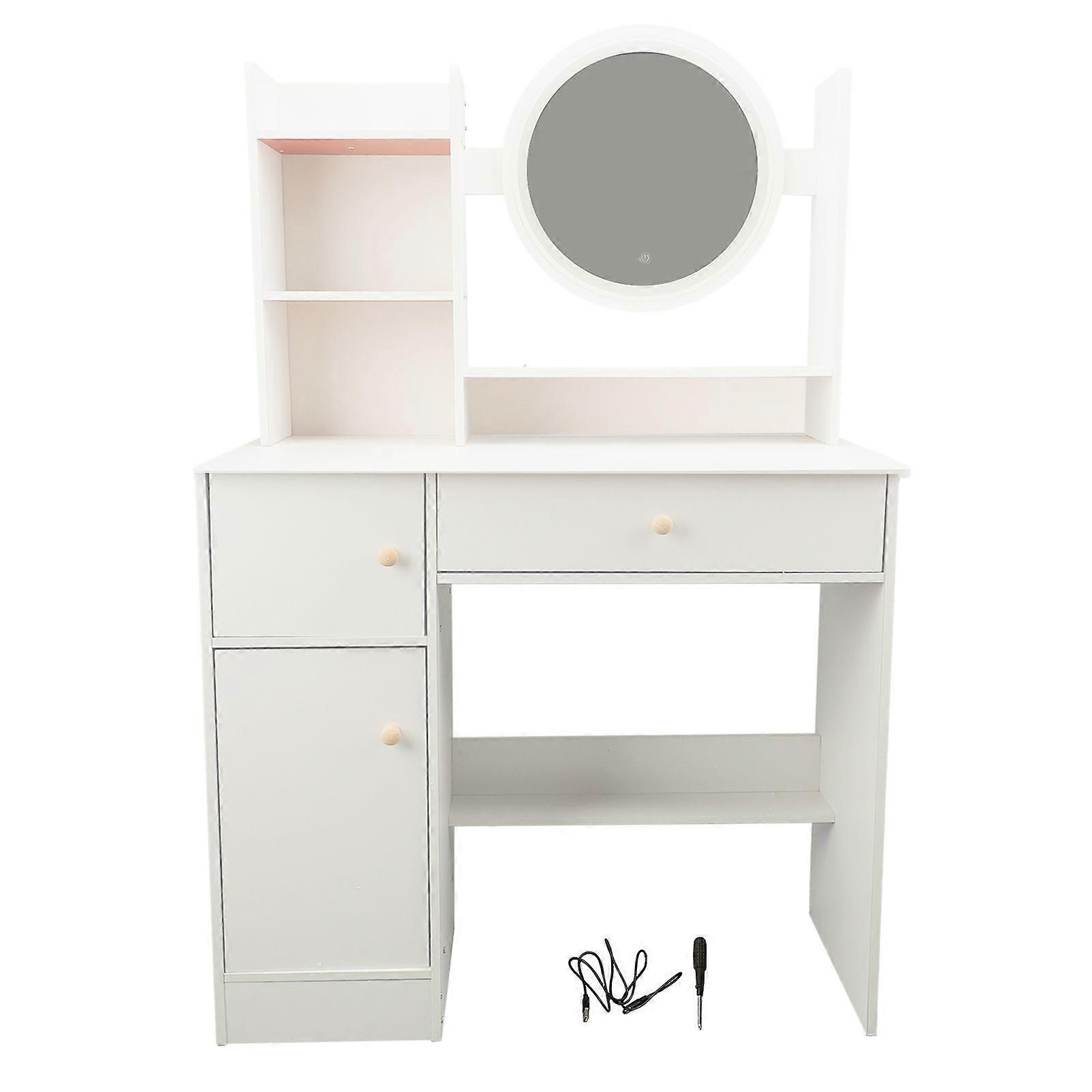 Vanity Desk with Mirror and Lights Multifunction Modern Lighted Mirror Makeup Vanity Table with 2 Drawers for Bedroom